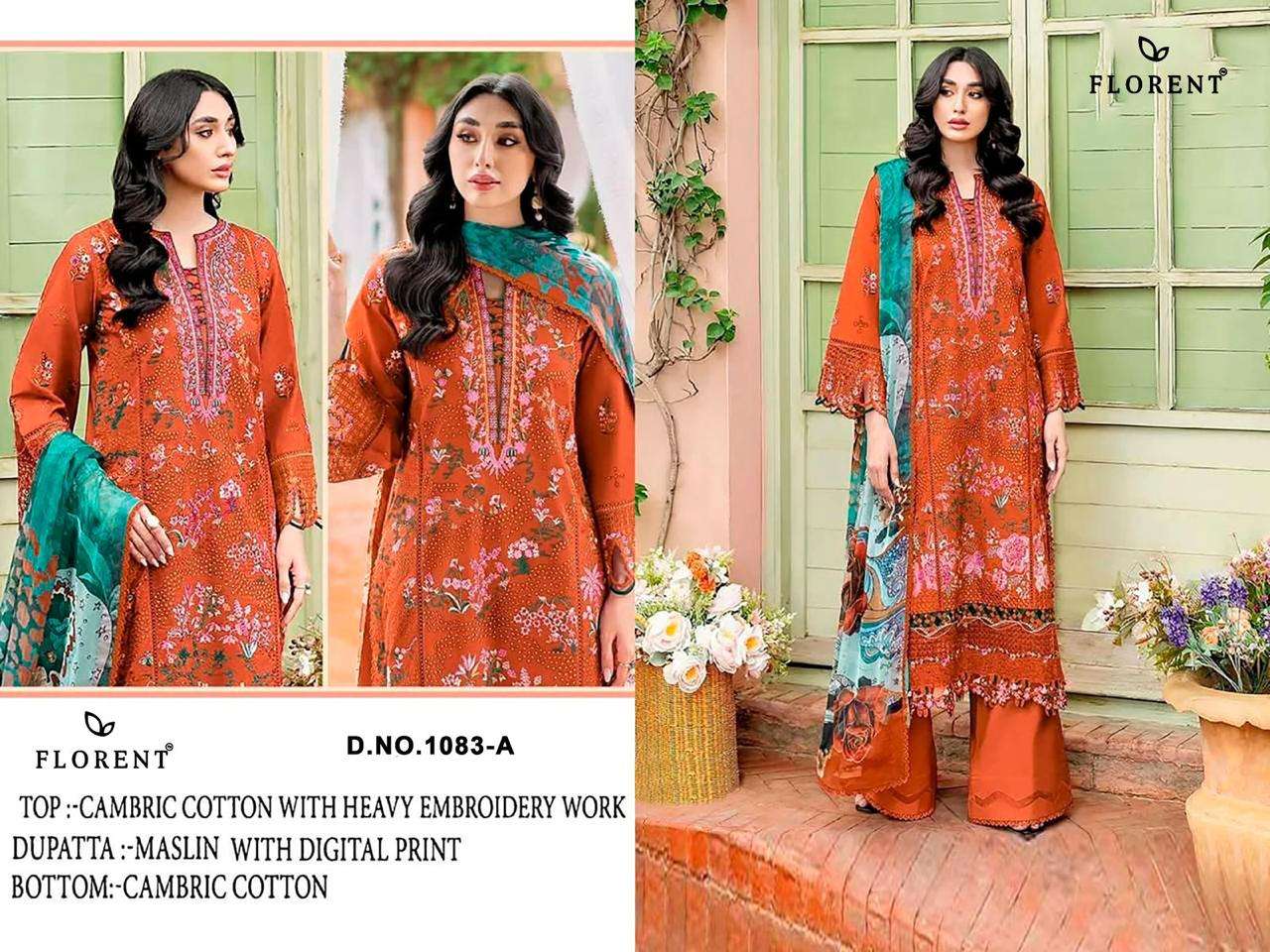 FLORENT D NO 1083 AB COTTON WITH HEAVY EMBROIDERY WORK SUIT