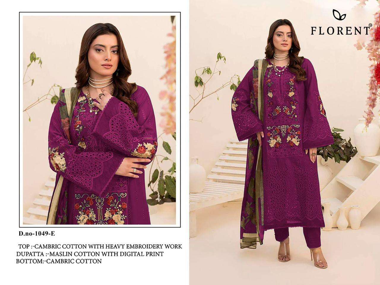 FLORENT DESIGN NO 1049 CEF COTTON WITH CHIKANKRI EMBROIDERY DESIGNER WORK SUIT