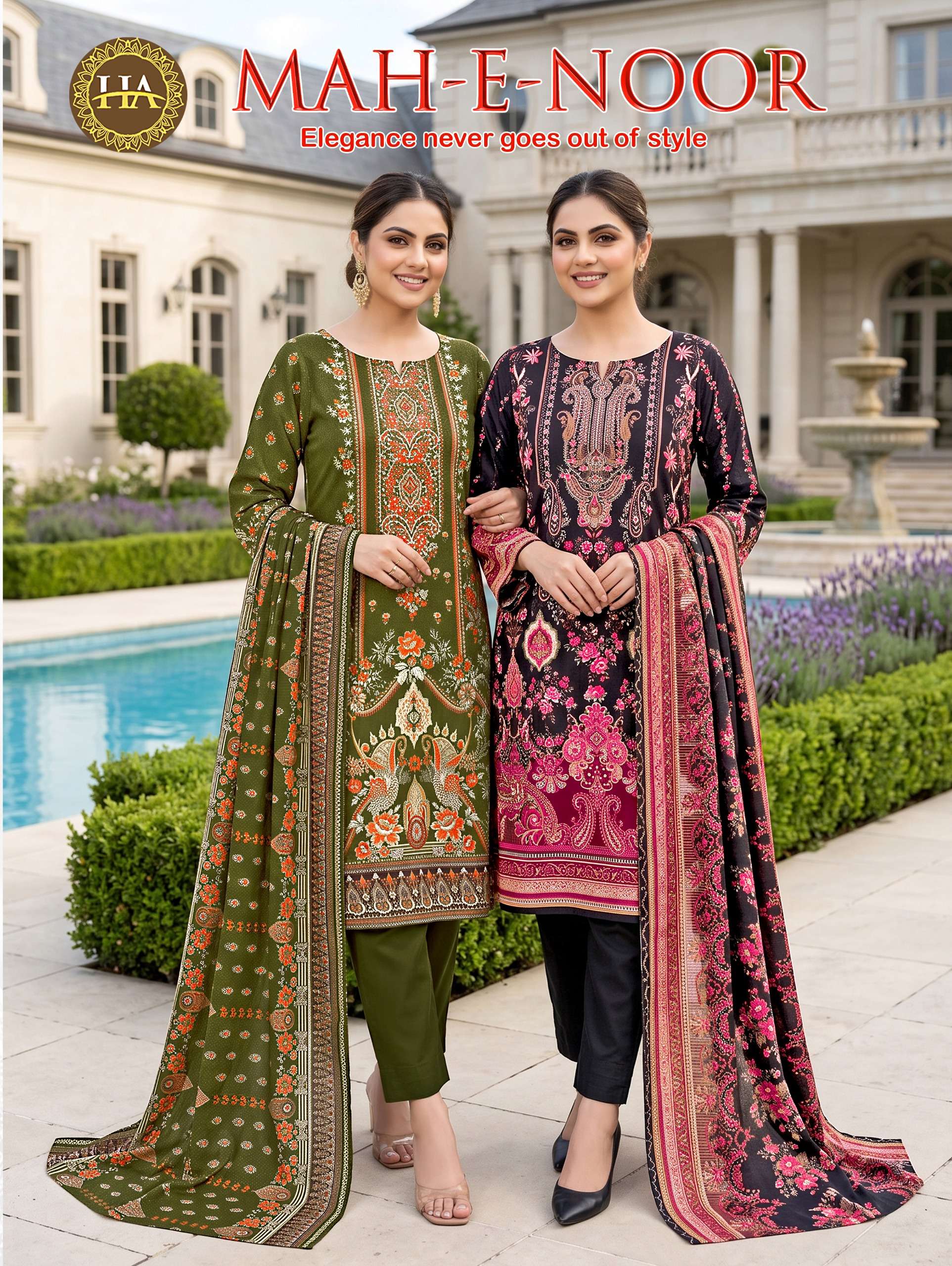 HARSHIT FASHION HUB MAH E NOOR RAYON DIGITAL PRINT WITH FANCY WORK SUIT