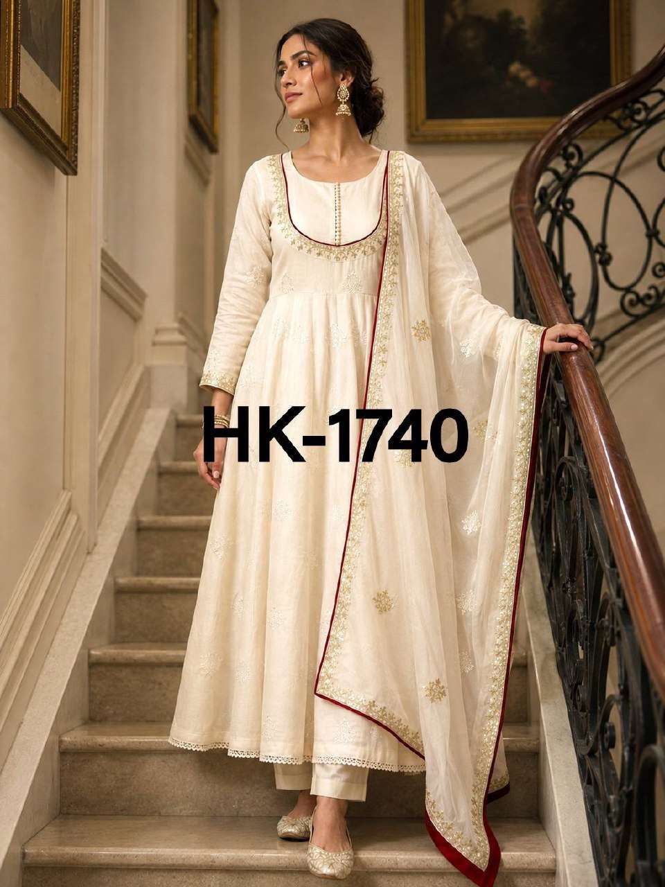 HK 1740 COTTON PREETY LOOKS DESIGNER ANARKALI STYLE LADIES 3PCS SET COLLECTION 