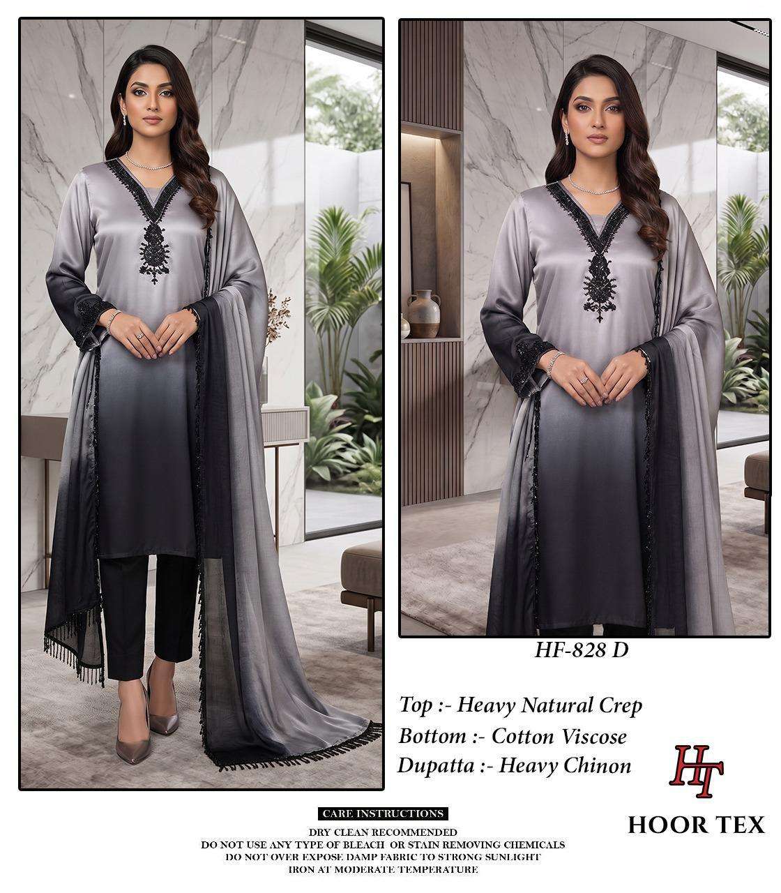 HOOR TEX HF 828 CREPE SHADED FABRIC DESIGNER READY MADE PAKISTANI SUIT