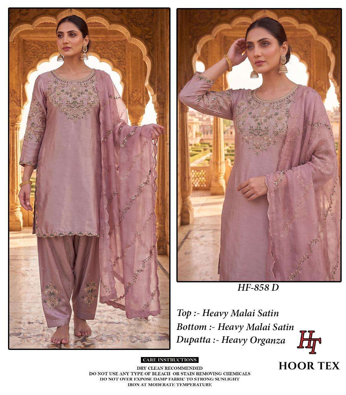 HOOR TEX HF 858 SATIN FABRIC BEAUTIFUL DESIGNER WORK READY MADE PAKISTANI SUIT