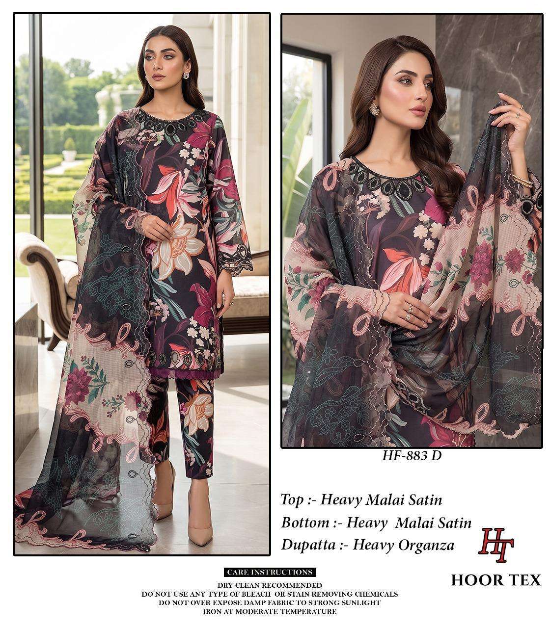 HOOR TEX HF 883 SATIN DIGITAL PRINT WITH FANCY WORK READY MADE PAKISTANI SUIT