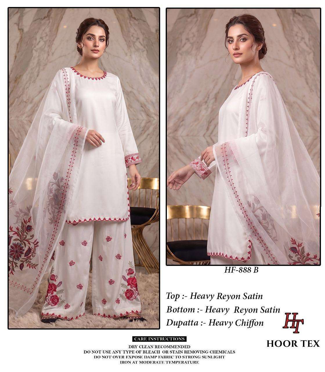 HOOR TEX HF 888 RAYON SATIN DESIGNER WORK READY MADE PAKISTANI SUIT