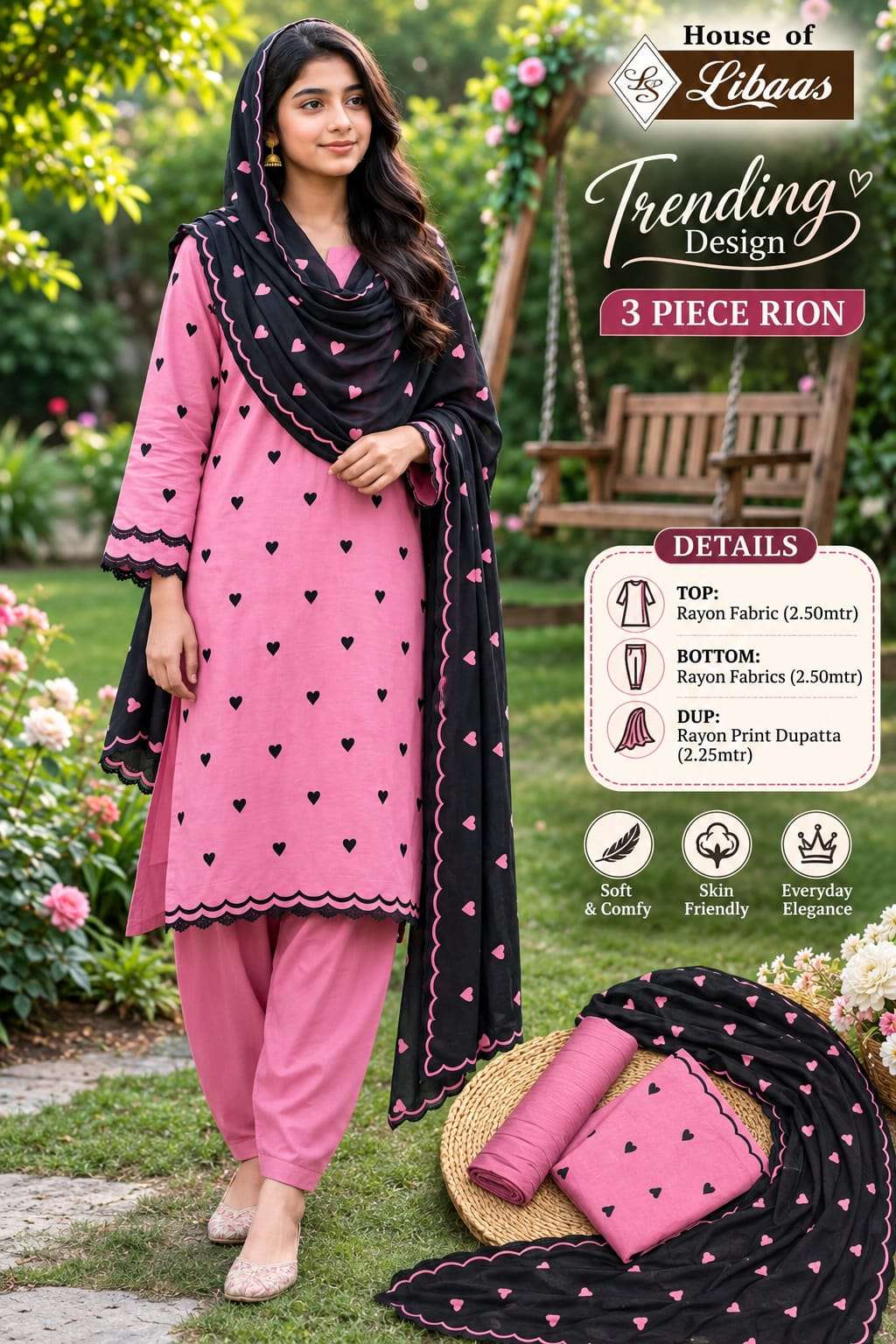 HOUSE OF LIBAS TRENDING DESIGN RAYON PRINT FANCY WORK LADIES SUIT