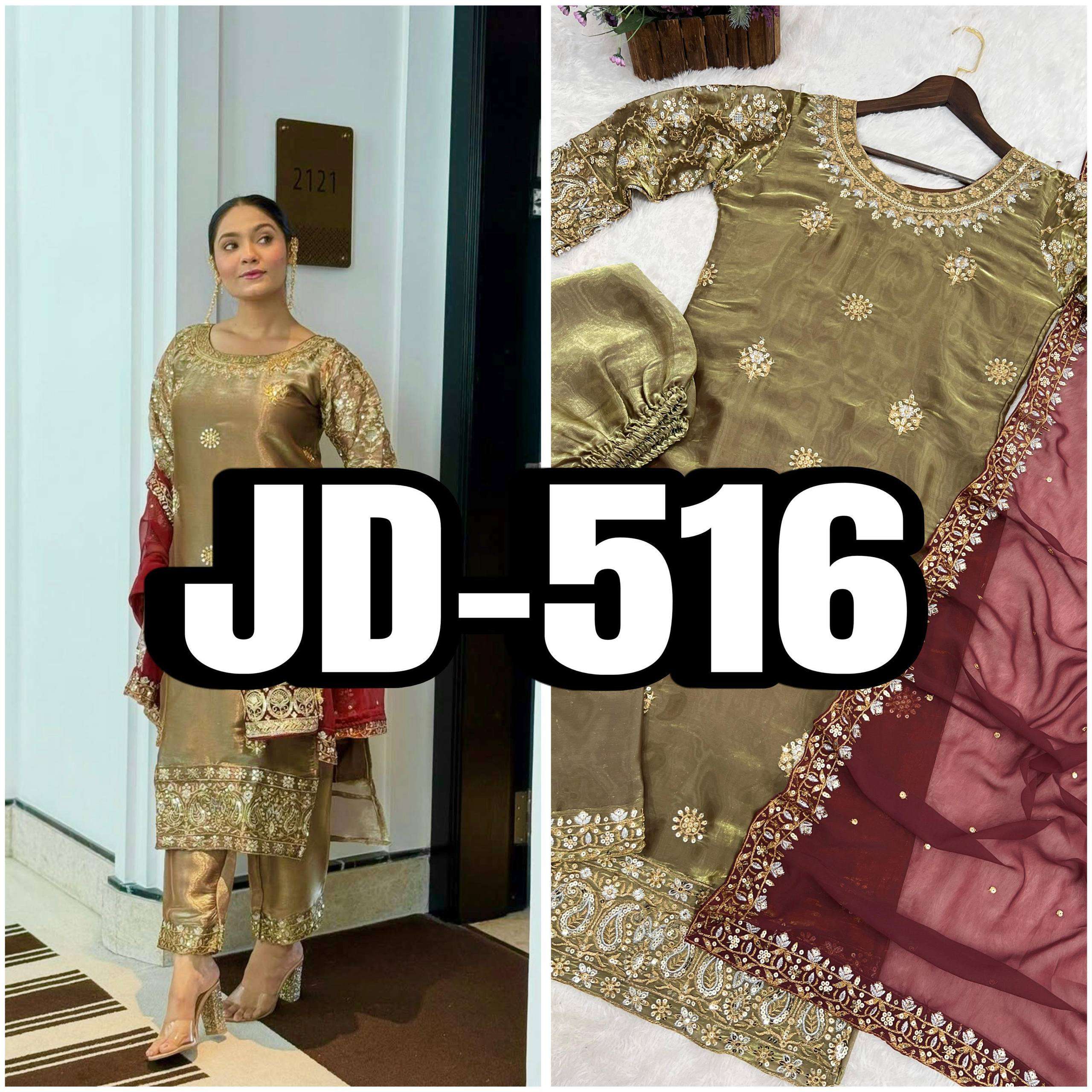 JD 516 SILK EMBROIDERY DESIGNER WORK  3 PIECE FANCY KURTI WITH BEAUTIFUL BOTTOM AND DUPATTA SET