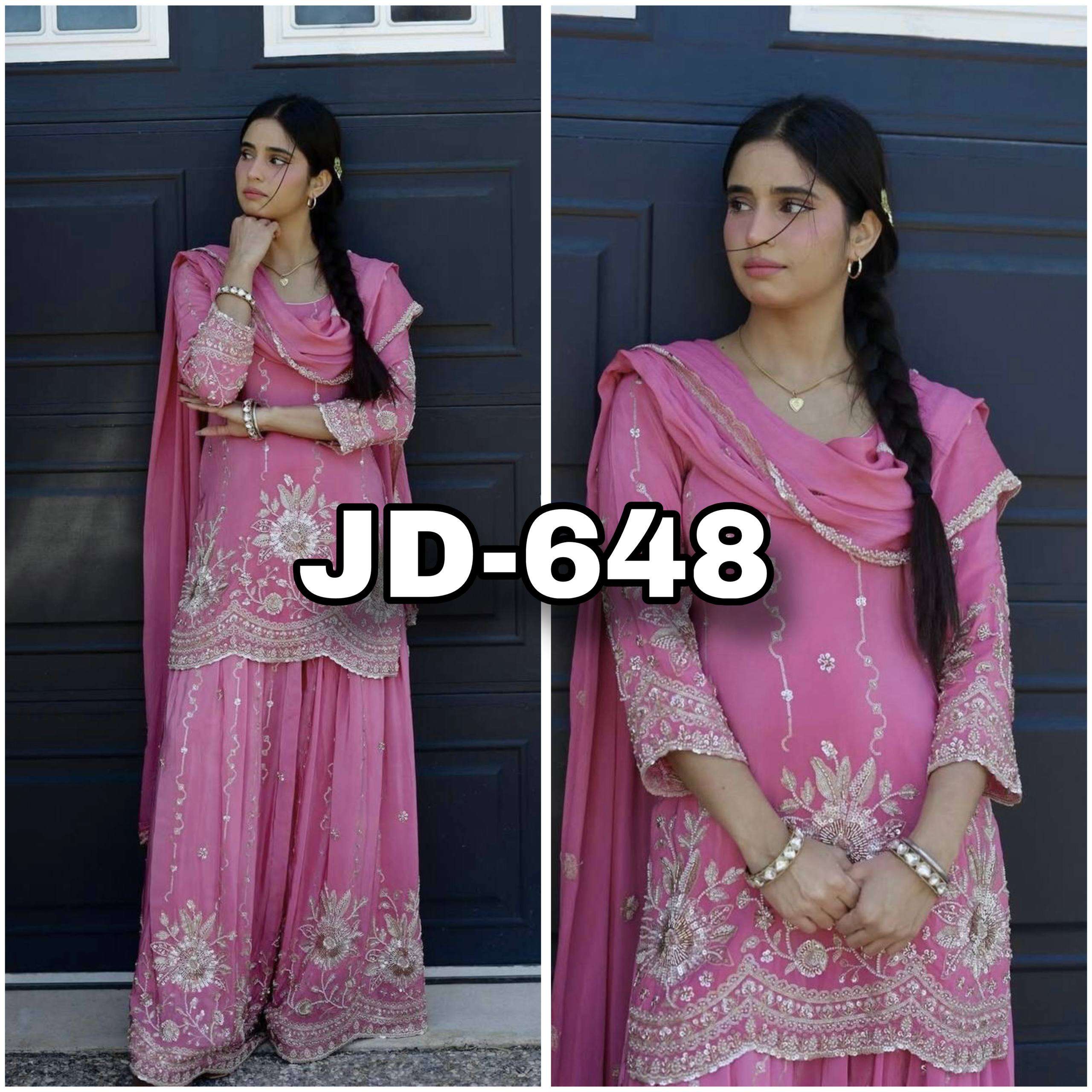 JD 648 GEORGETTE SILK 3 PIECE FANCY KURTI WITH PLAZZO AND BEAUTIFUL DUPATTA