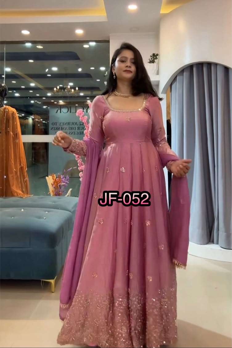 JF 052 SILK SEQUENCE EMBROIDERY DESIGNER WORK PARTY WEAR GOWN SUIT