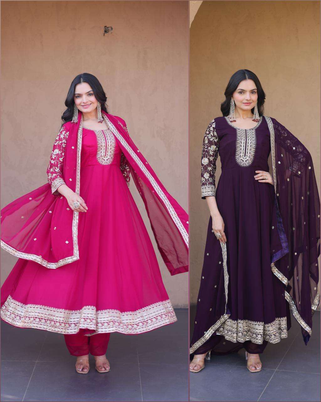 KA 1253 GEORGETTE DESIGNER WEAR PARTY WEAR GOWN WITH PANT & DUPATTA SET 