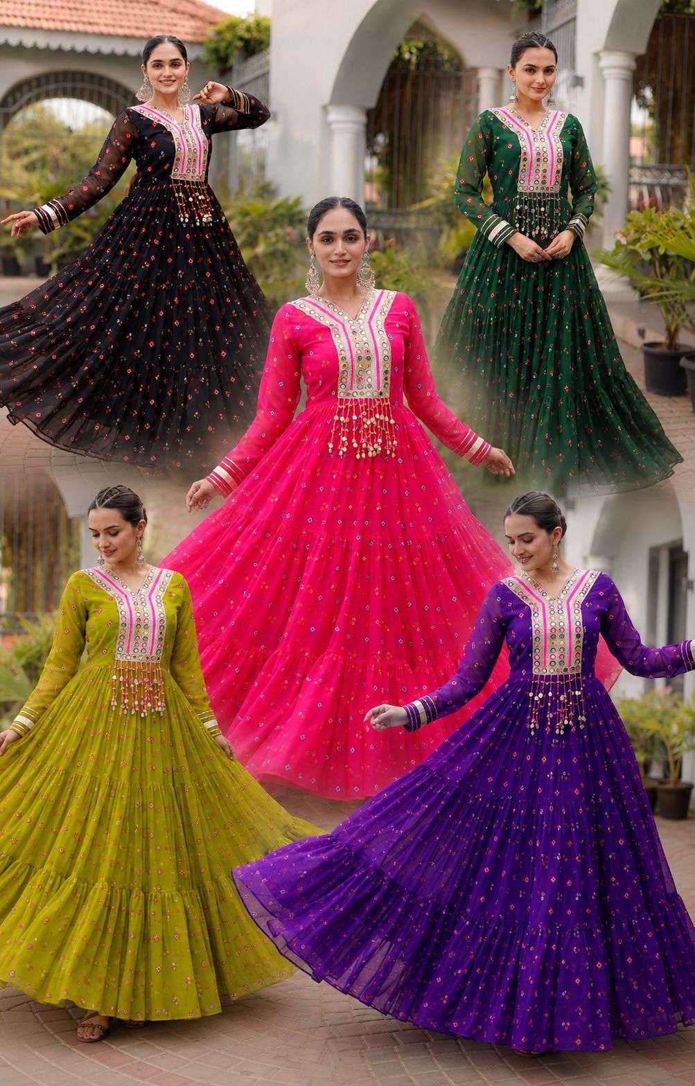 KA 1265 GEORGETTE LAHERIYA PRINT KUTCHHI WORK FESTIVE WEAR GOWN