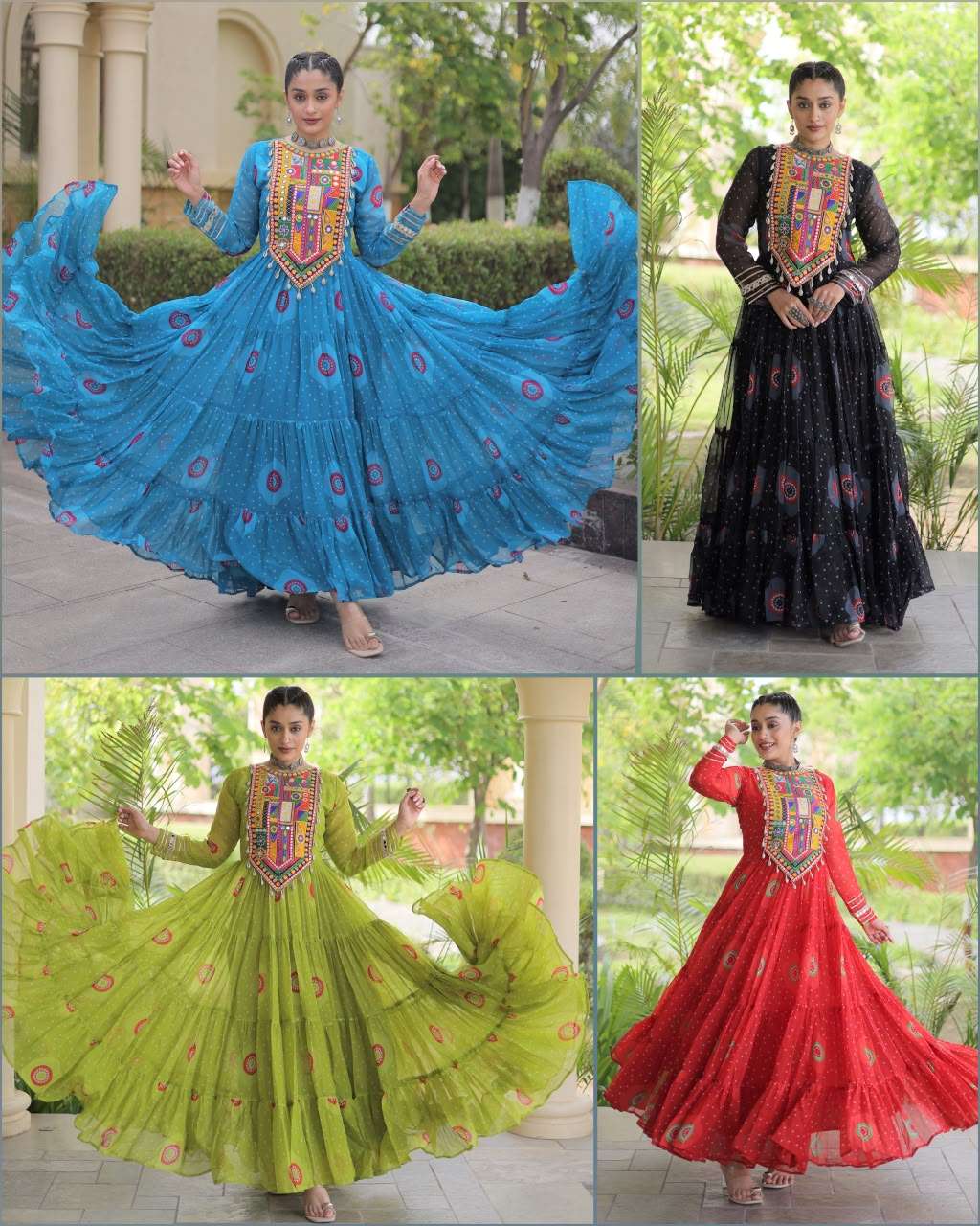 KA 1267 BANDHANI PRINT DESIGNER WORK LADIES NAVRATRI WEAR GOWN