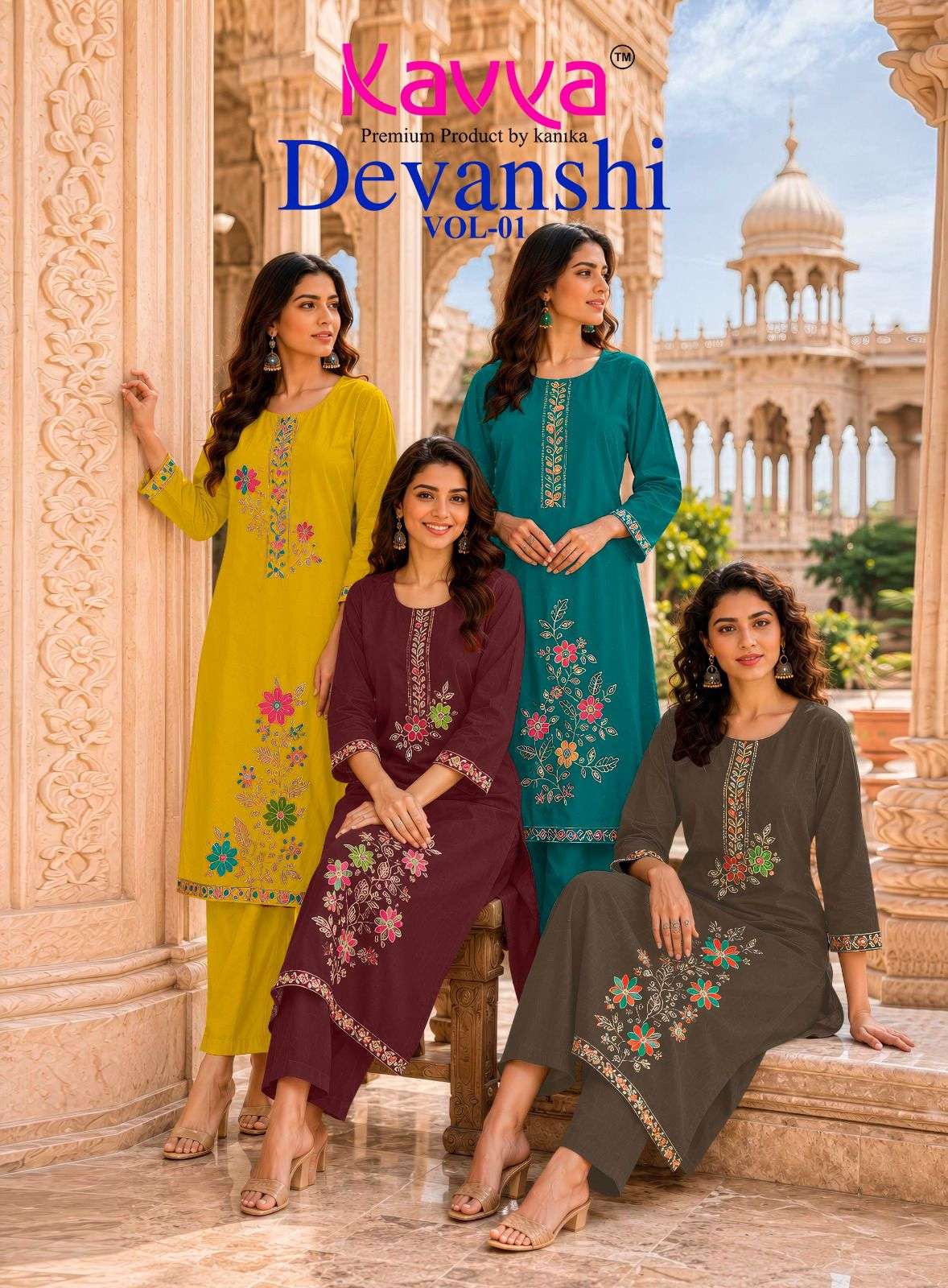  KAVYA DEVANSHI VOL 1 COTTON FANCY WORK LADIES KURTI BOTTOM PAIR 