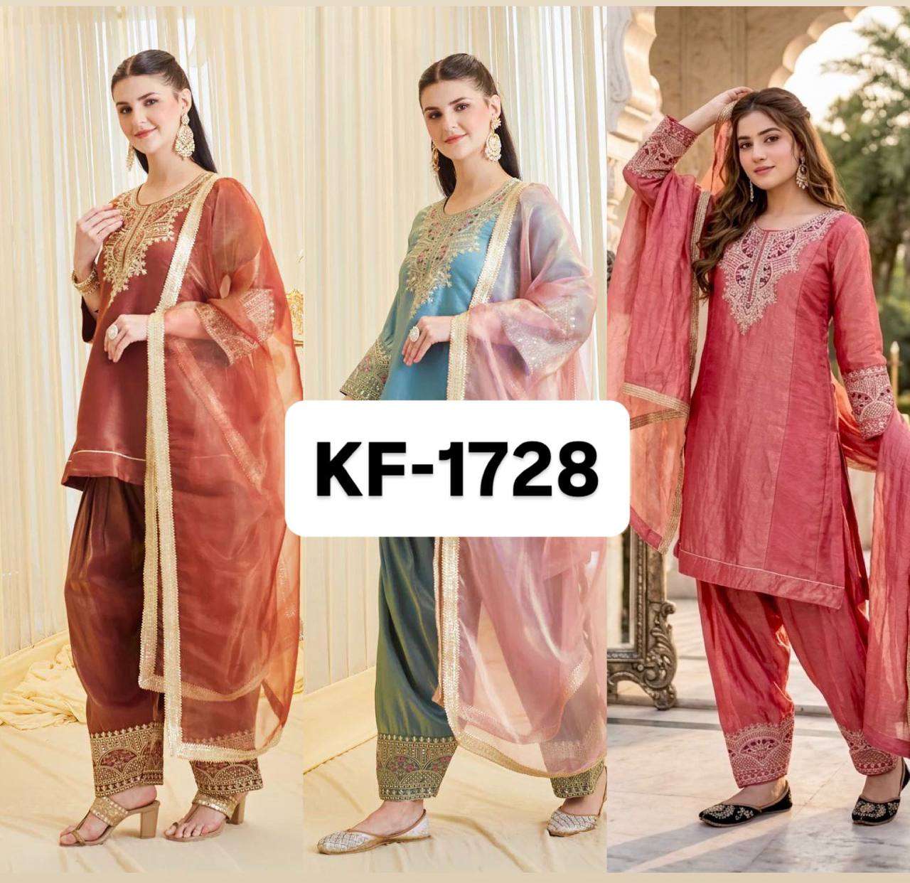 KF 1728 SILK SEQUENCE EMBROIDERY DESIGNER WORK FANCY TOP PALAZZO DUPATTA SET