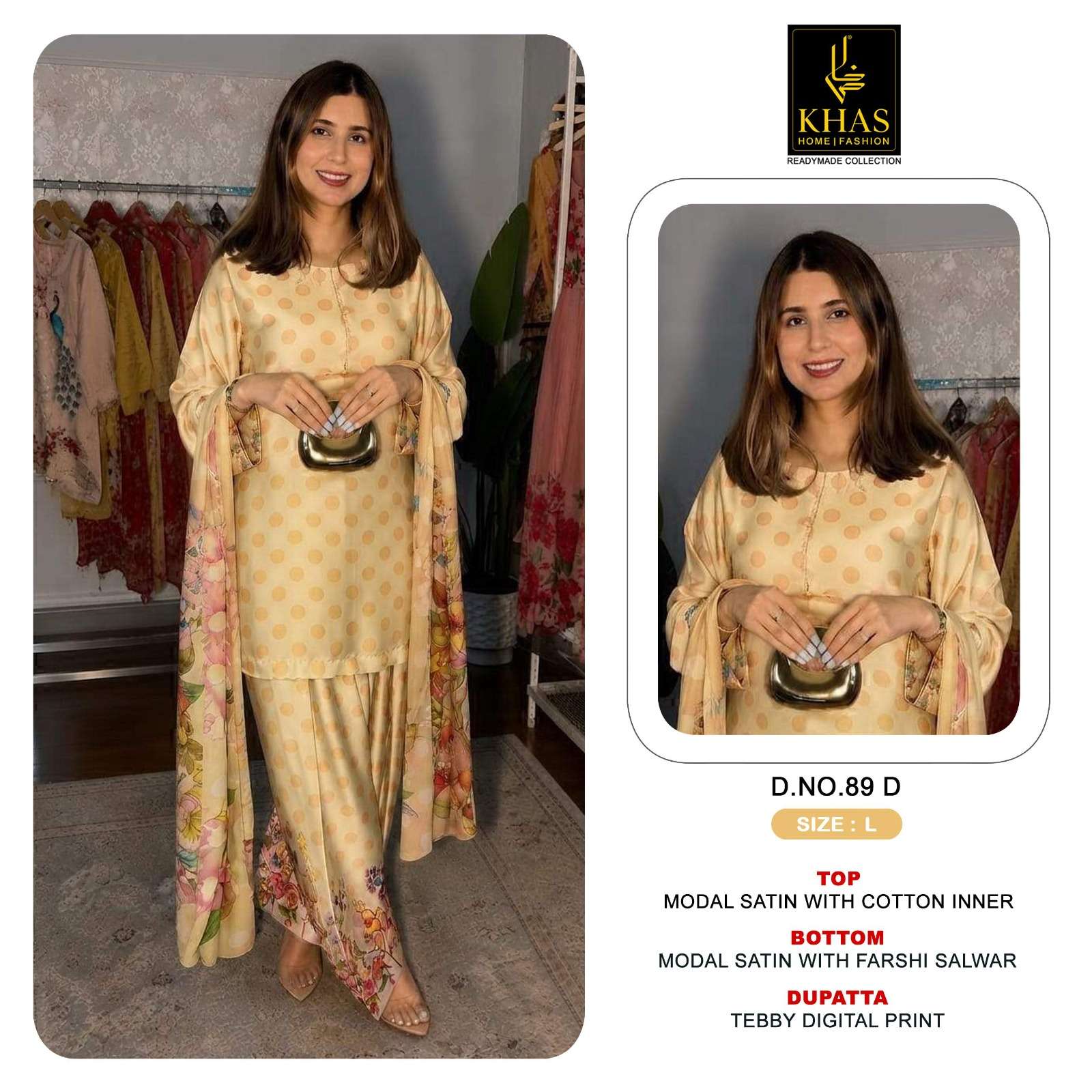 KHAS FASHION D NO 89 SATIN FANCY DESIGNER WORK READY MADE PAKISTANI SUIT