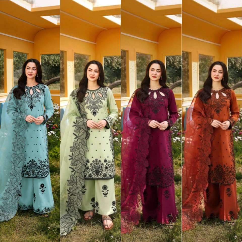  LADY LOOK 041 SATIN EMBROIDERY DESIGNER WORK PARTY WEAR TOP PLAZZO WITH DUPATTA SET 