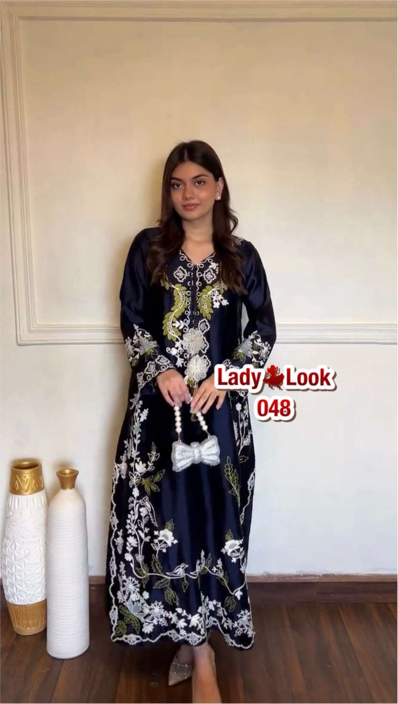 LADY LOOK 048 SATIN WITH BEAUTIFUL DESIGNER LOOK PARTY WEAR LADIES PAKISTANI STYLE SUIT