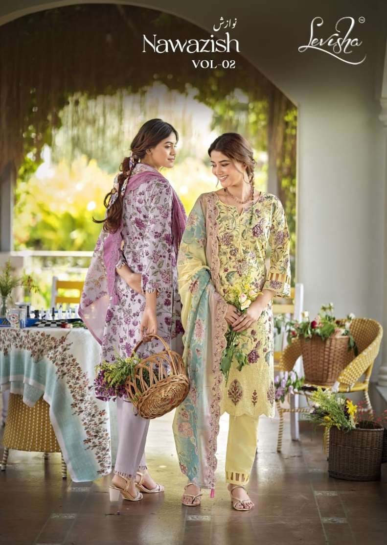 LEVISHA NAWAZISH VOL 2 LAWN COTTON DIGITAL PAKISTANI PRINT WITH FANCY EMBROIDERY WORK SUIT