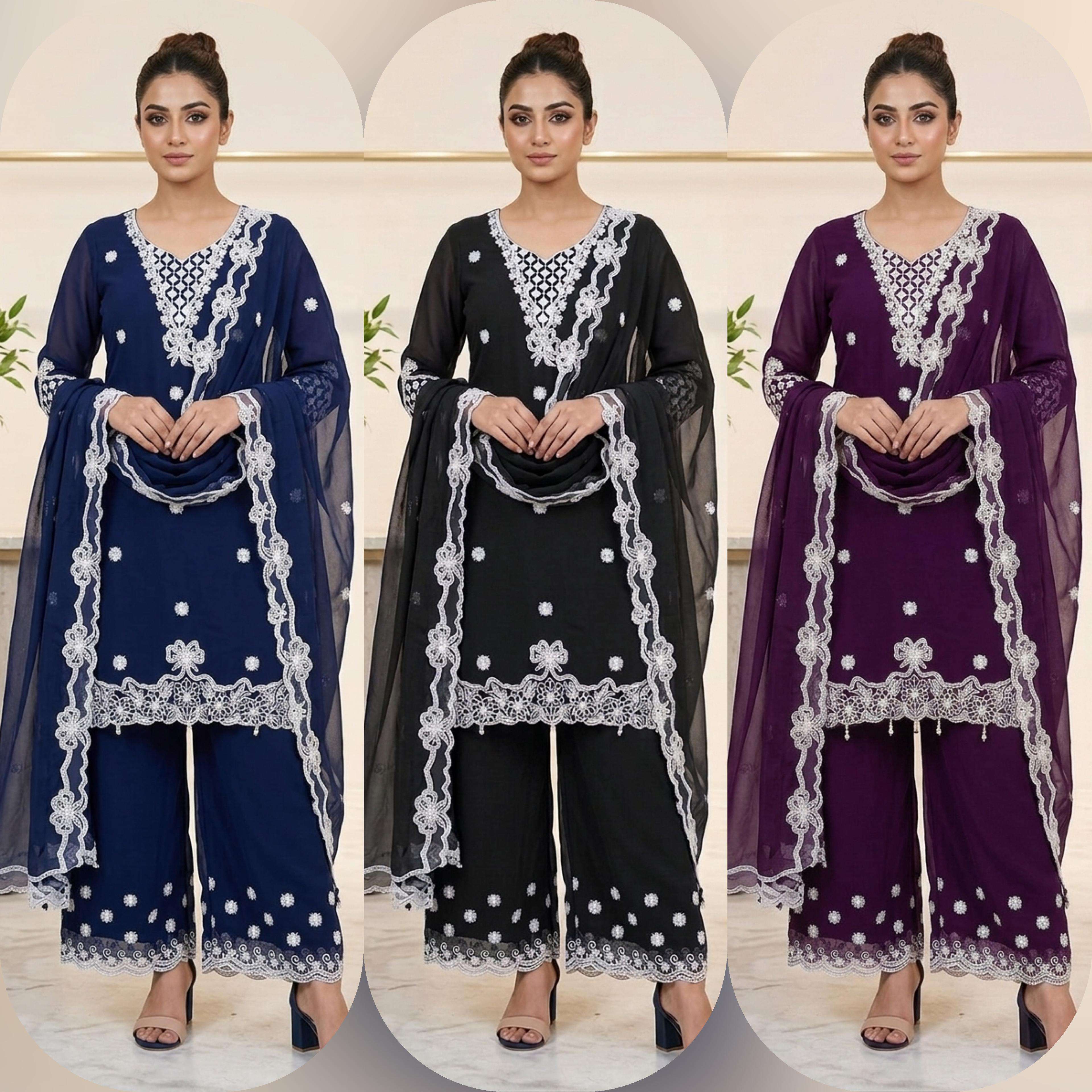 LG 2119 GEORGETTE BEAUTIFUL SEQUENCE EMBROIDERED TOP PLAZZO WITH DUPATTA SET