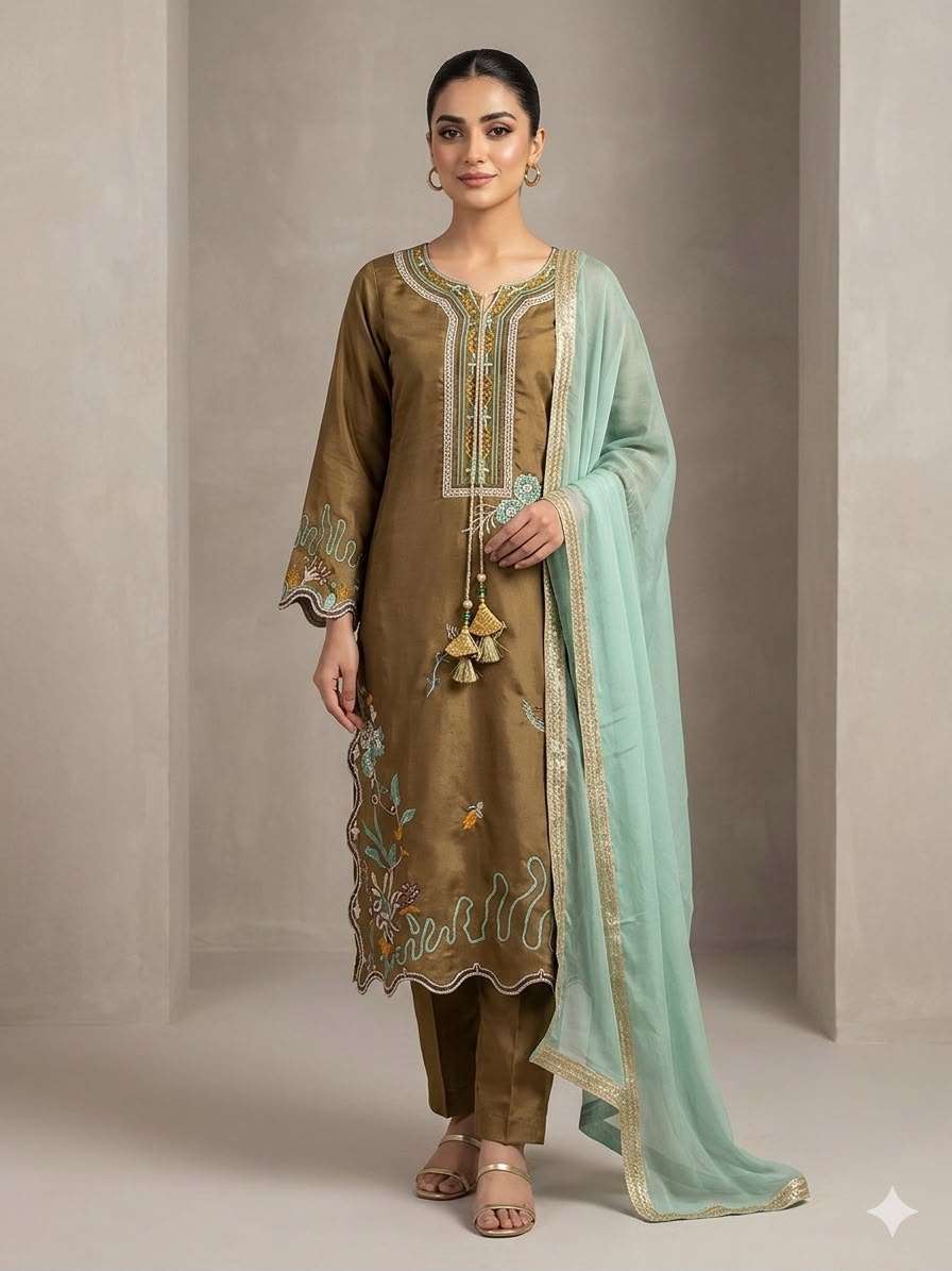 LG 2120 SILK EMBROIDERY DESIGNER WORK WEDDING FUNCTION WEAR SUIT