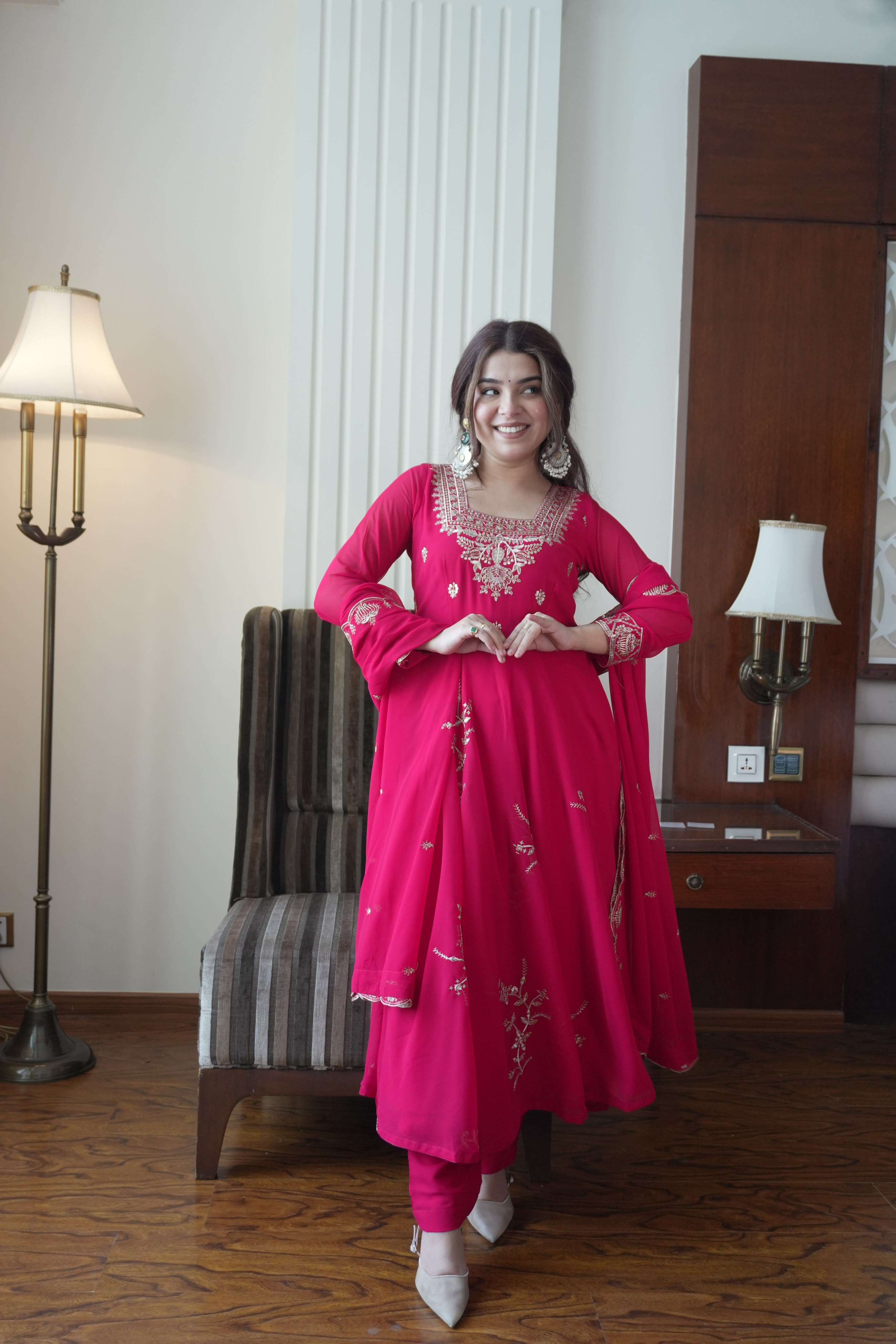 LM 12 FOX GEORGETTE DESIGNER WORK PARTY WEAR GOWN PANT WITH DUPATTA SET 
