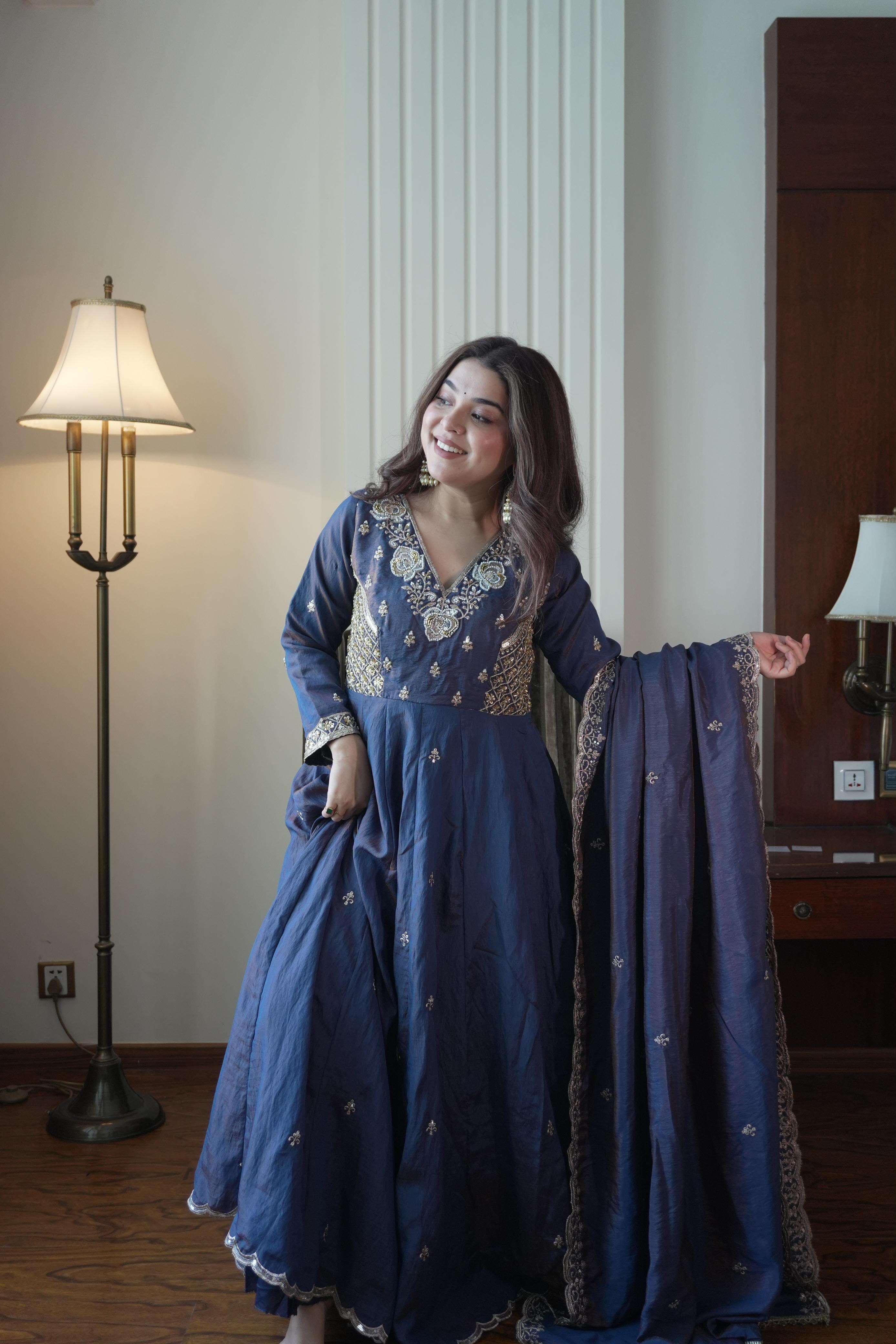 LM 19 SILK DESIGNER PARTY WEAR LADIES GOWN PANT WITH DUPATTA COMBO SET 