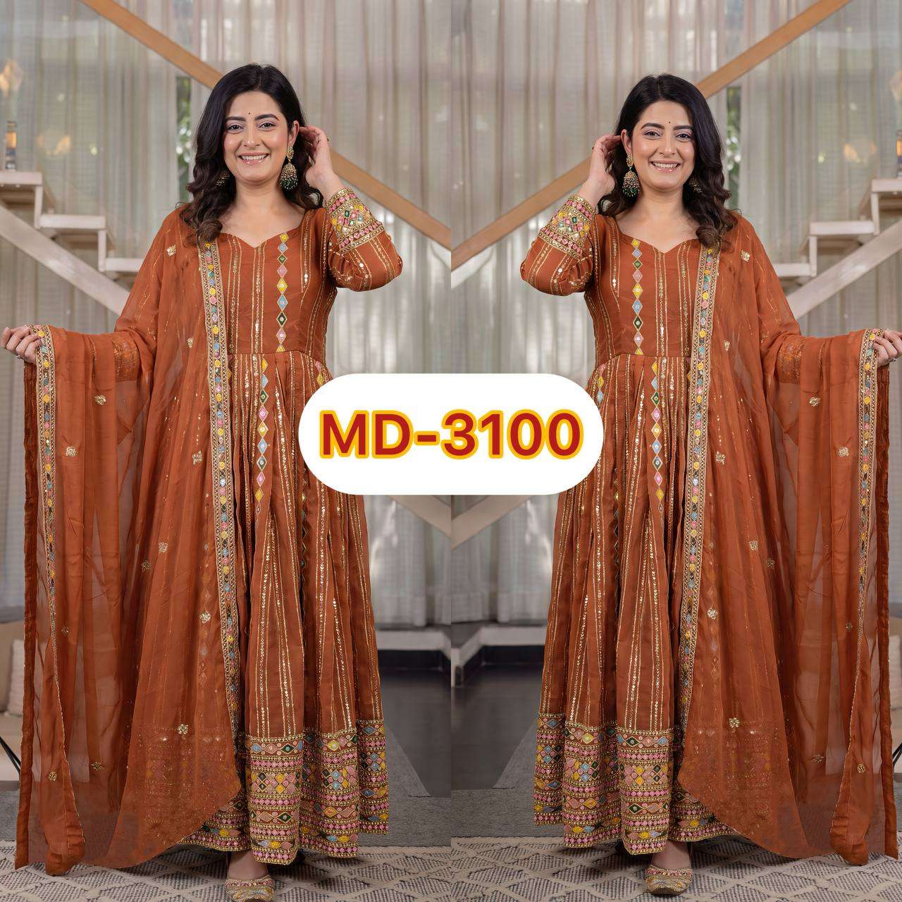 MD 3100 GEORGETTE SEQUENCE DESIGNER WORK PARTY WEAR ANARKALI GOWN STYLE SUIT