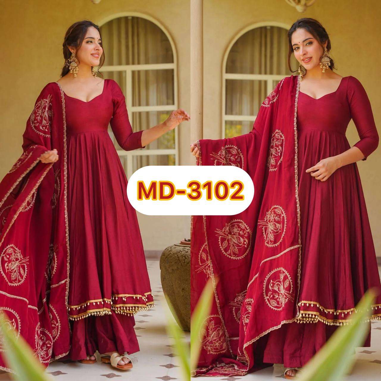 MD 3102 SILK DESIGNER WORK PARTY WEAR LADIES ANARKALI GOWN STYLE SUIT