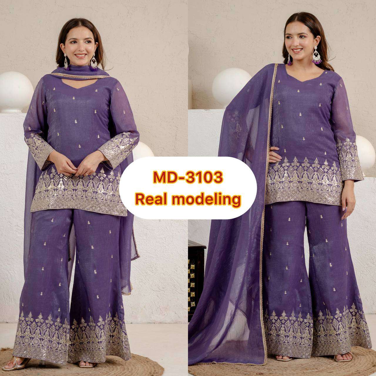 MD 3103 SILK SEQUENCE EMBROIDERY DESIGNER WORK PARTY WEAR LADIES SUIT