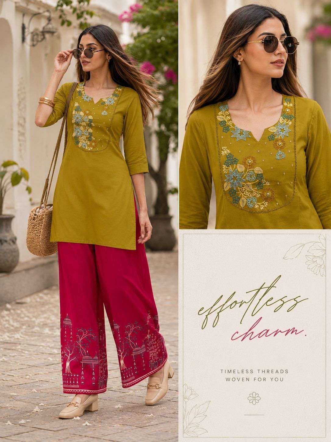  MF CO-ORD SET COLLECTION RAYON FANCY SHORT TOP WITH PALAZZO PAIR