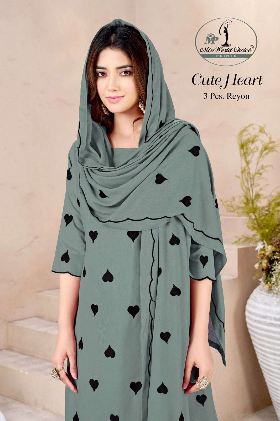 MISS WORLD CHOICE CUTE HEART VOL 1 RAYON FANCY PRINT UNSTITCH DRESS MATERIAL 