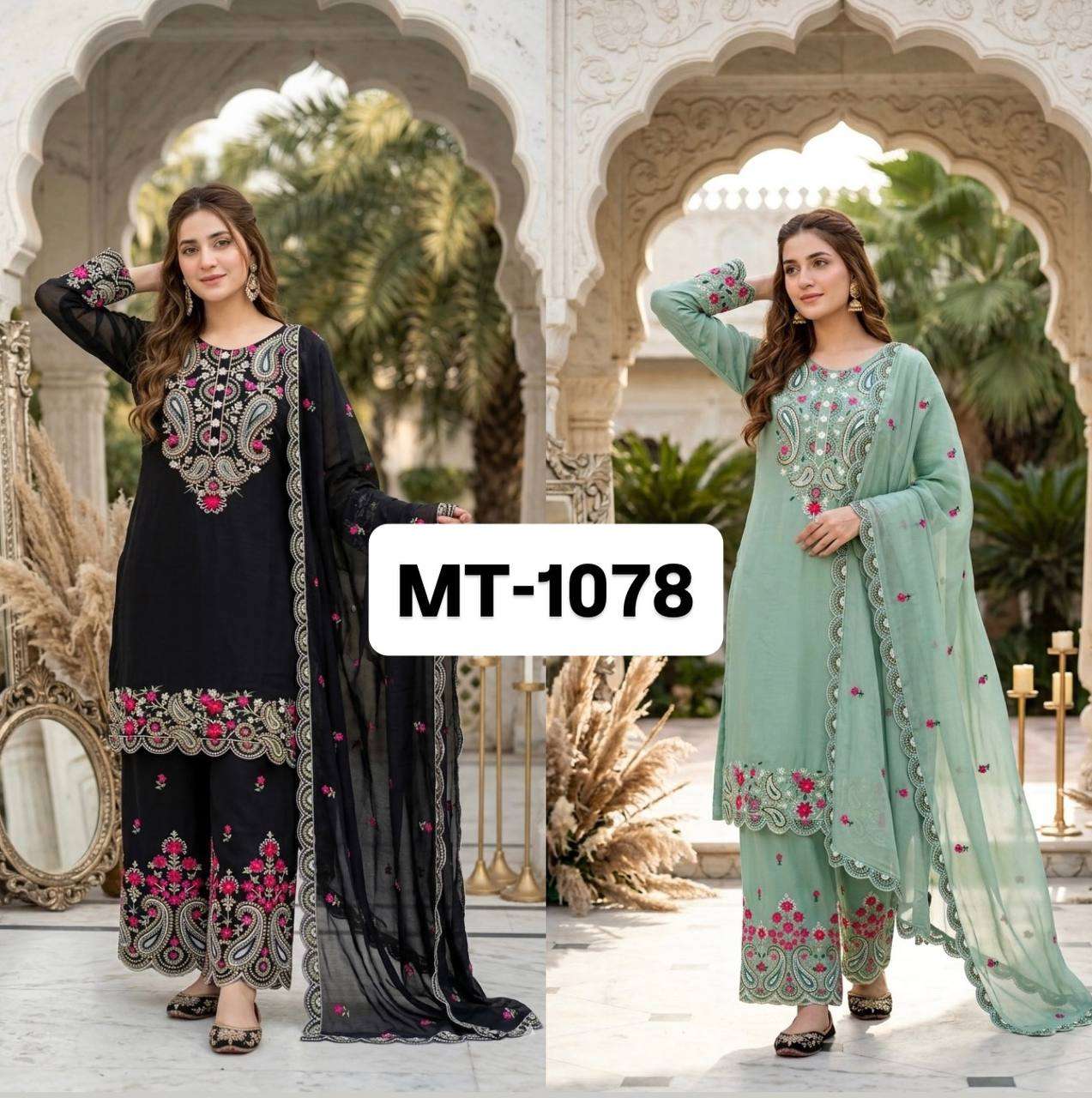 MT 1078 SILK SEQUENCES DESIGNER WORK  3 PIS SUIT SET