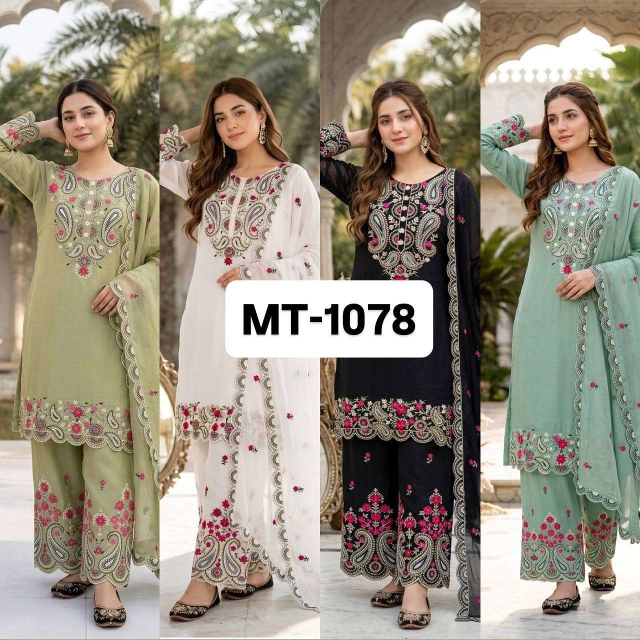 MT 1078 SILK SEQUENCES DESIGNER WORK  3 PIS SUIT SET