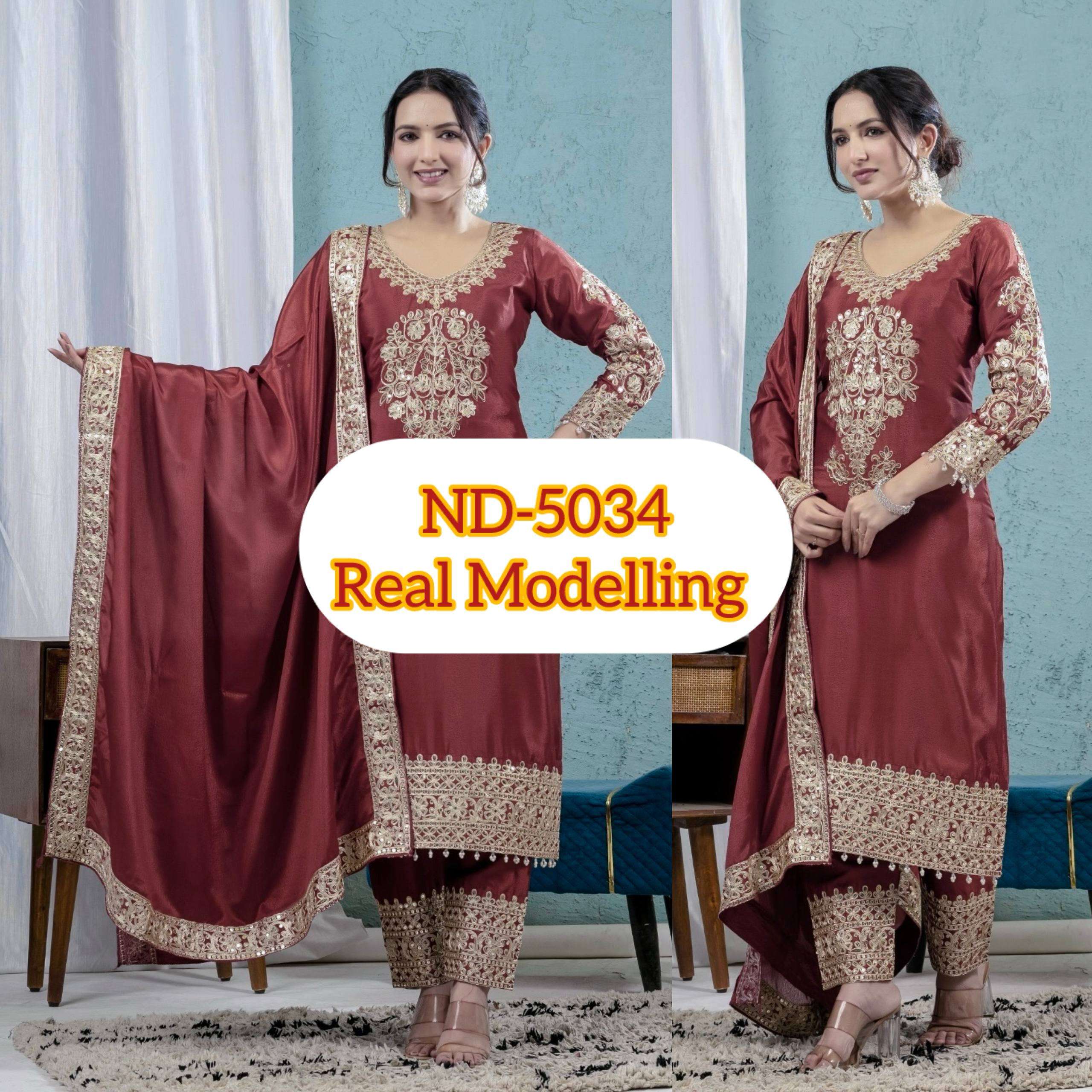 ND 5034 CHINON SILK SEQUENCE EMBROIDERY DESIGNER WORK LADIES SUIT