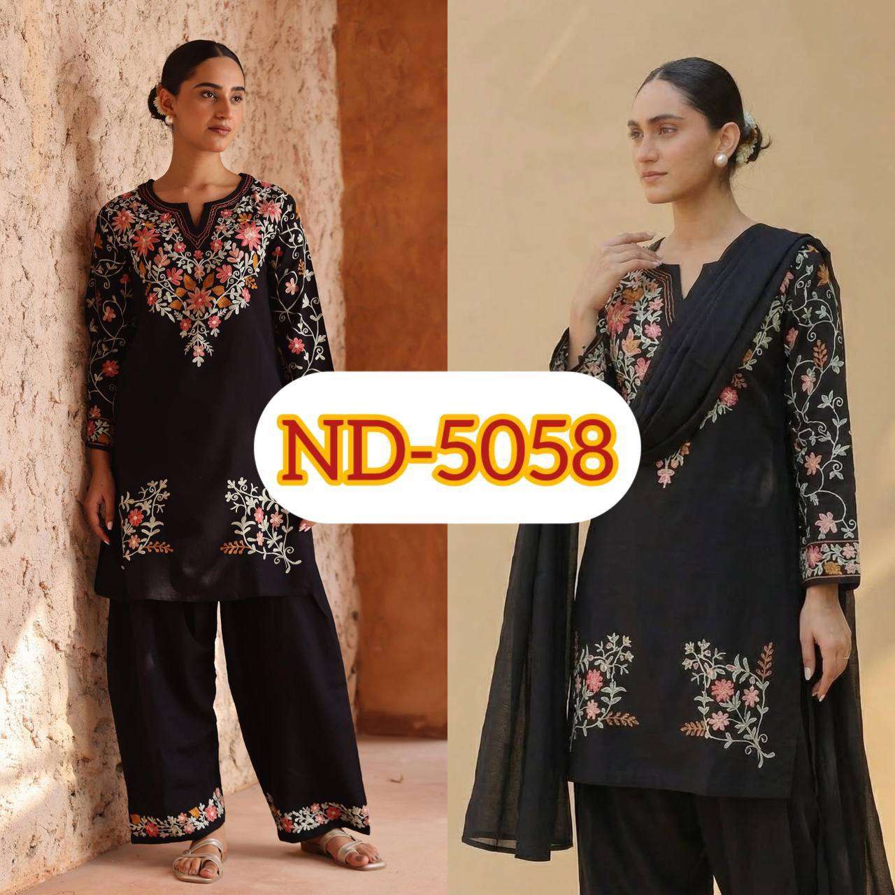 ND 5058 SILK PARTY WEAR LOOK TOP WITH FARSHI SALWAAR AND DUPATTA SET 