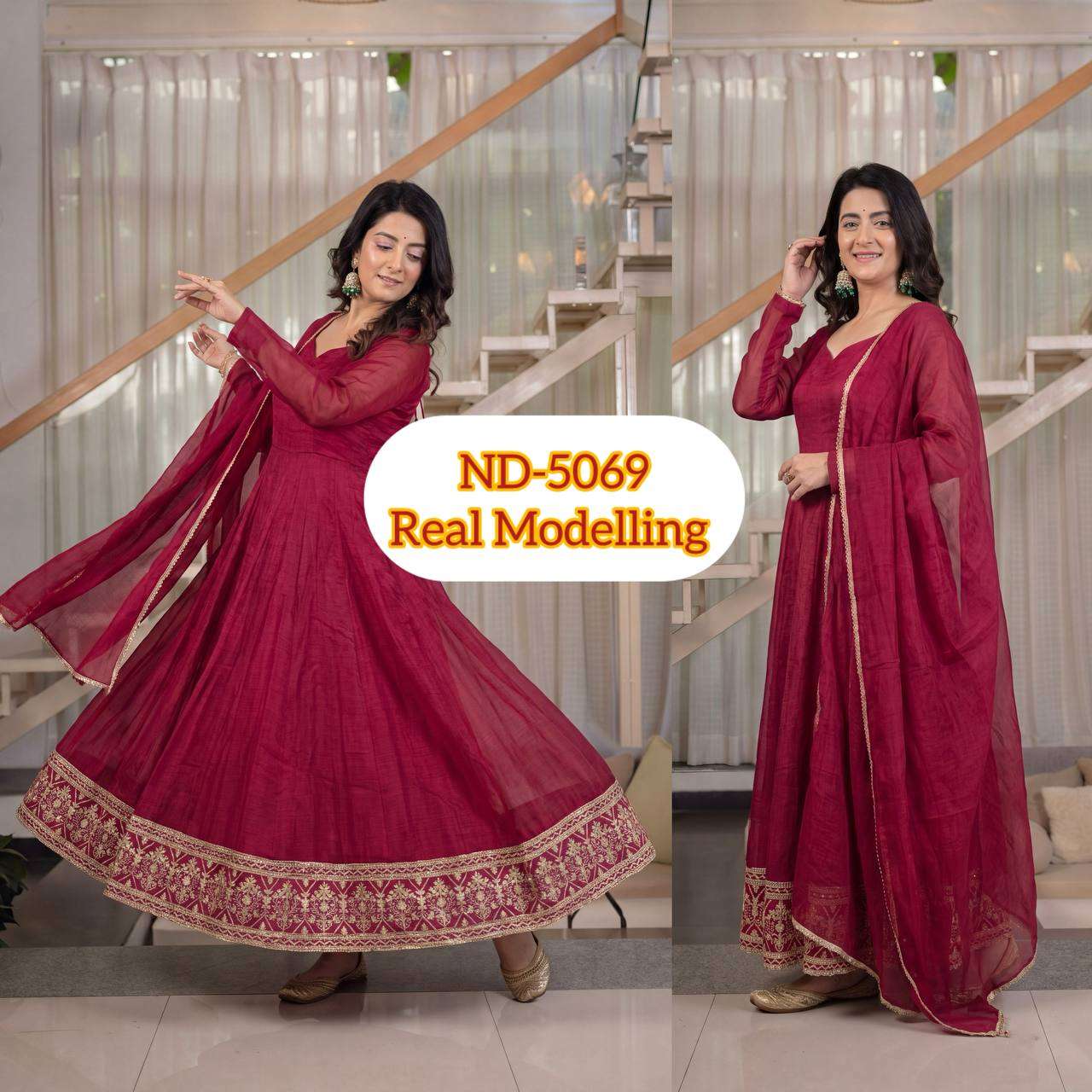 ND 5069 SILK SEQUENCE EMBROIDERY DESIGNER WORK PARTY WEAR ANARKALI GOWN STYLE SUIT