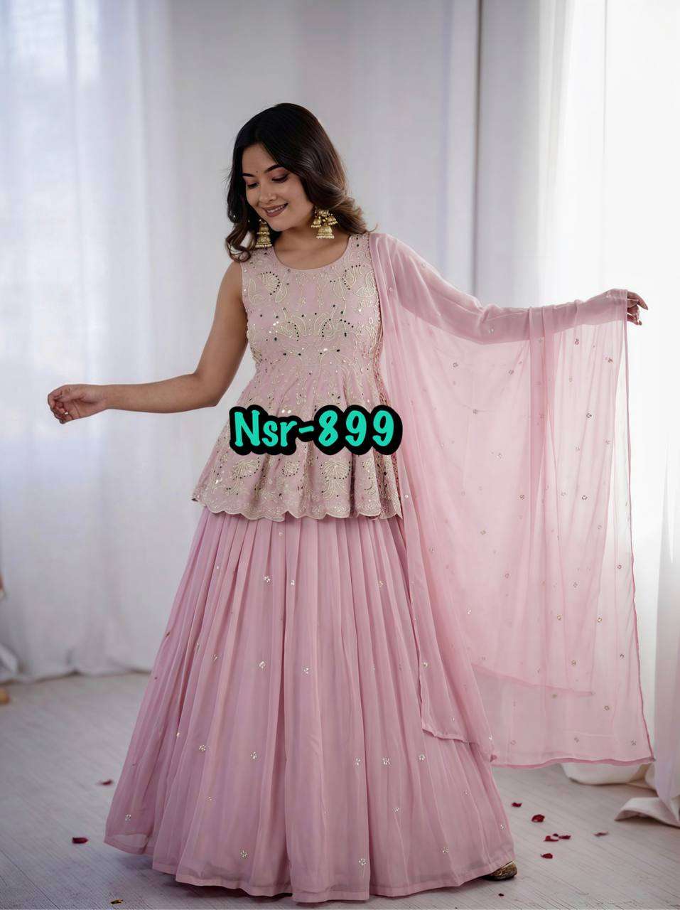 NSR 899 GEORGETTE SILK HEAVY WEDDING WEAR TOP WITH LEHENGA AND DUPATTA 