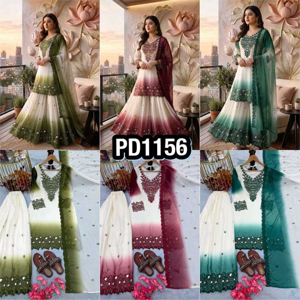 PD 1156 DUAL TONE GEORGETTE FABRIC BEAUTIFUL DESIGNER TOP PLAZZO AND DUPATTA SET 