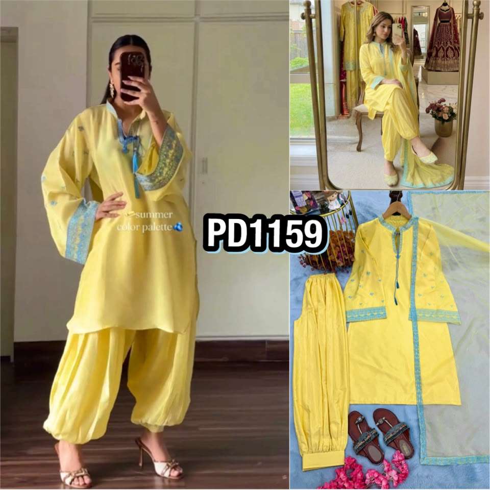 PD 1159 SILK DESIGNER PARTY WEAR LOOK TOP BALLOON PANT WITH DUPATTA SET 