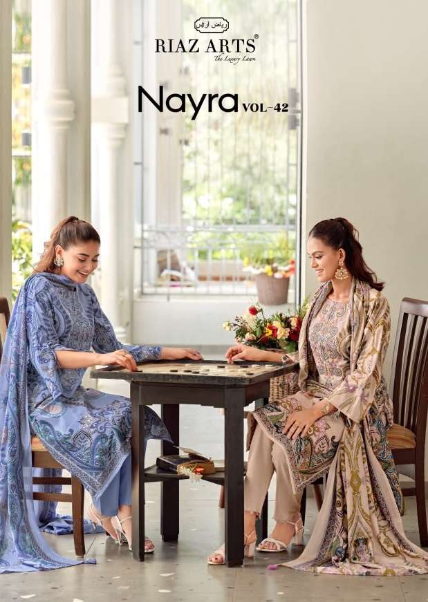 RIAZ ARTS NAYRA VOL 42 COTTON DIGITAL PRINTS WITH FANCY EMBROIDERY WORK SUIT