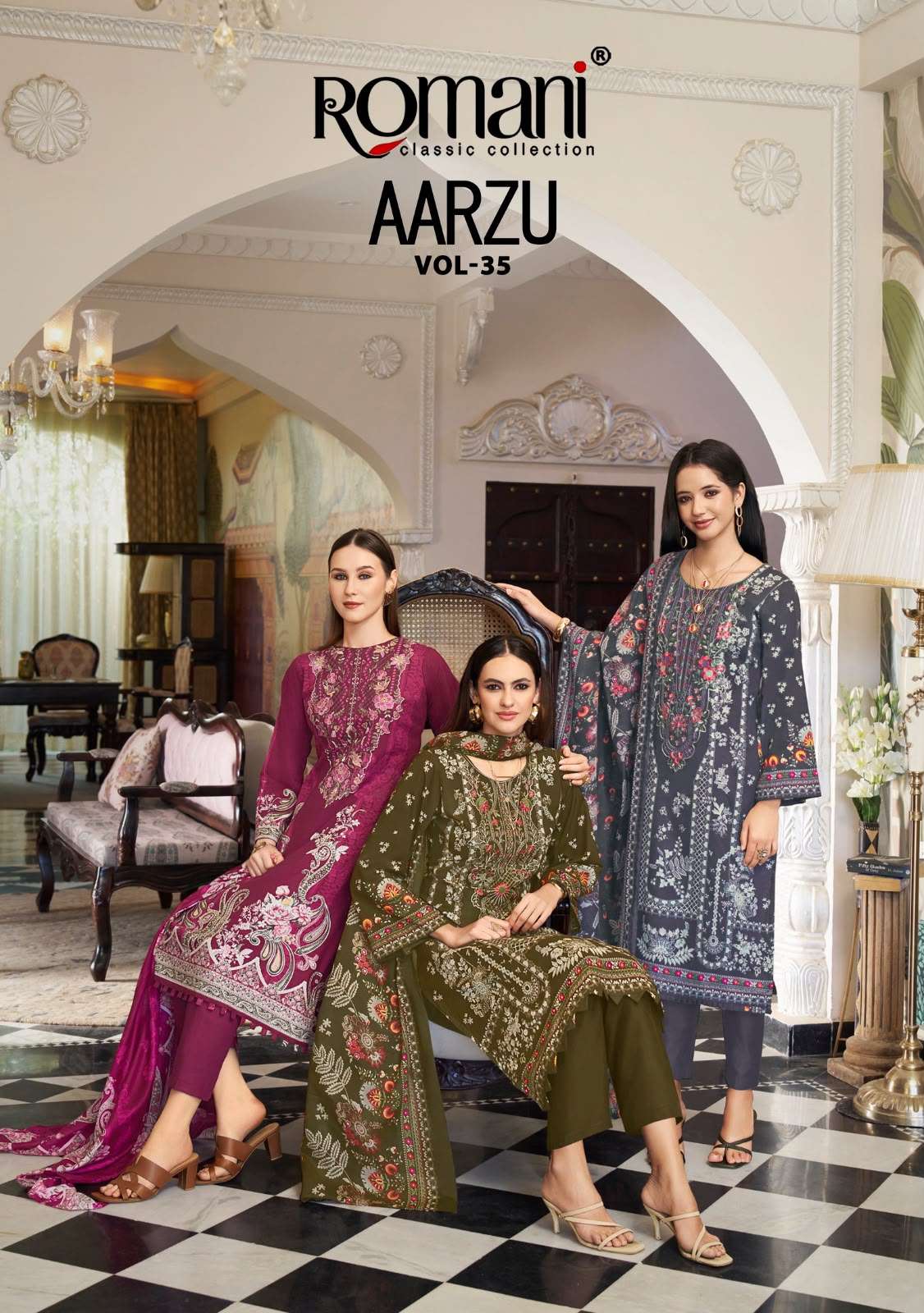 ROMANI AARZU VOL 35 COTTON DIGITAL STYLE PRINT WITH FANCY WORK SUIT
