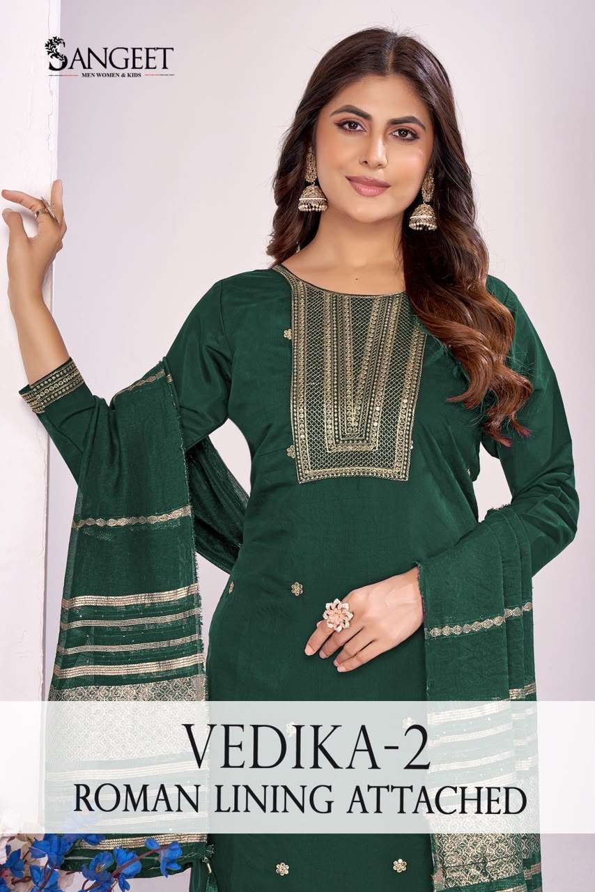 SANGEET VEDIKA VOL 2 SILK FANCY WORKS LADIES KURTI PANT WITH DUPATTA SET