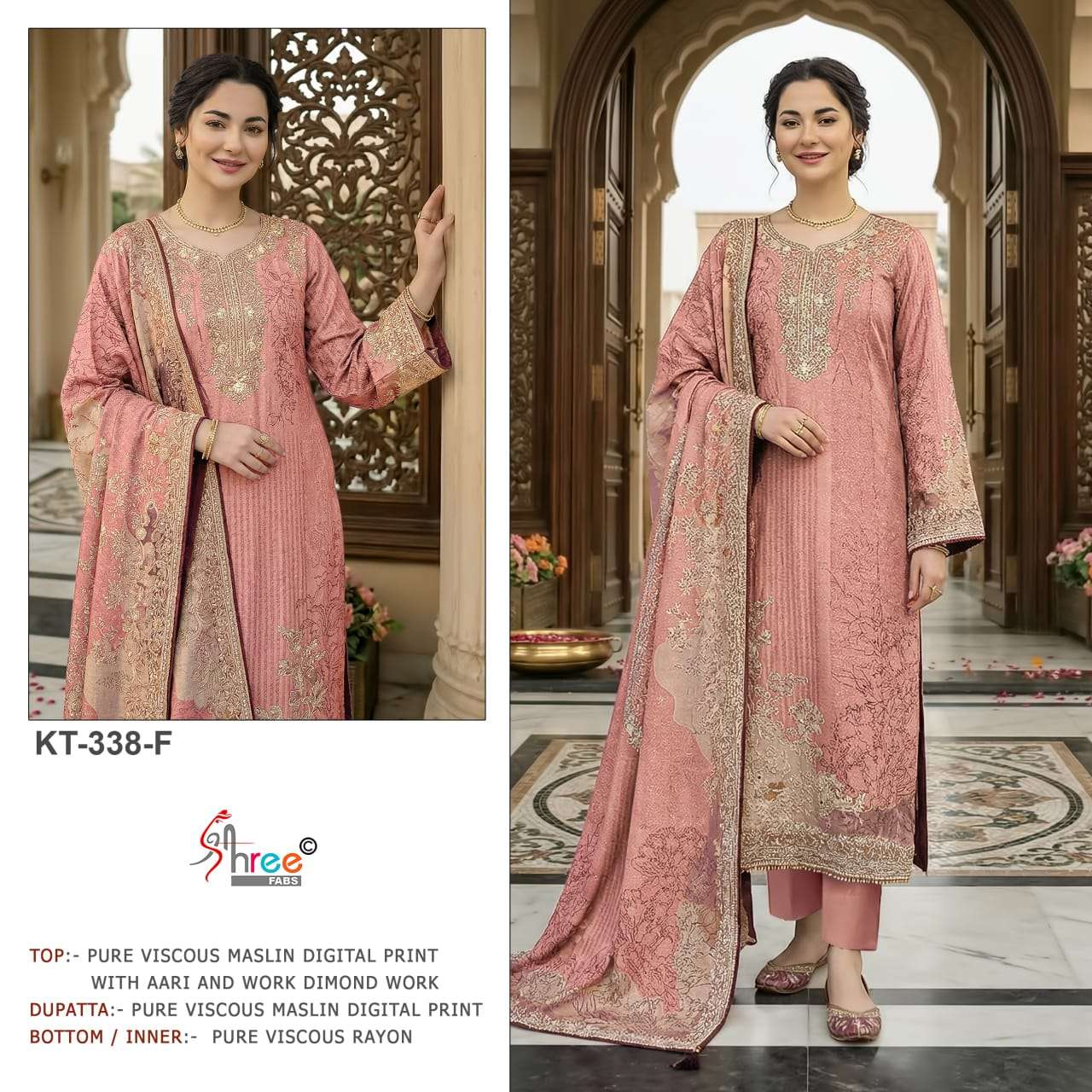 SHREE FABS KT 338 VISCOSE DIGITAL PRINT WITH DESIGNER WORK SUIT