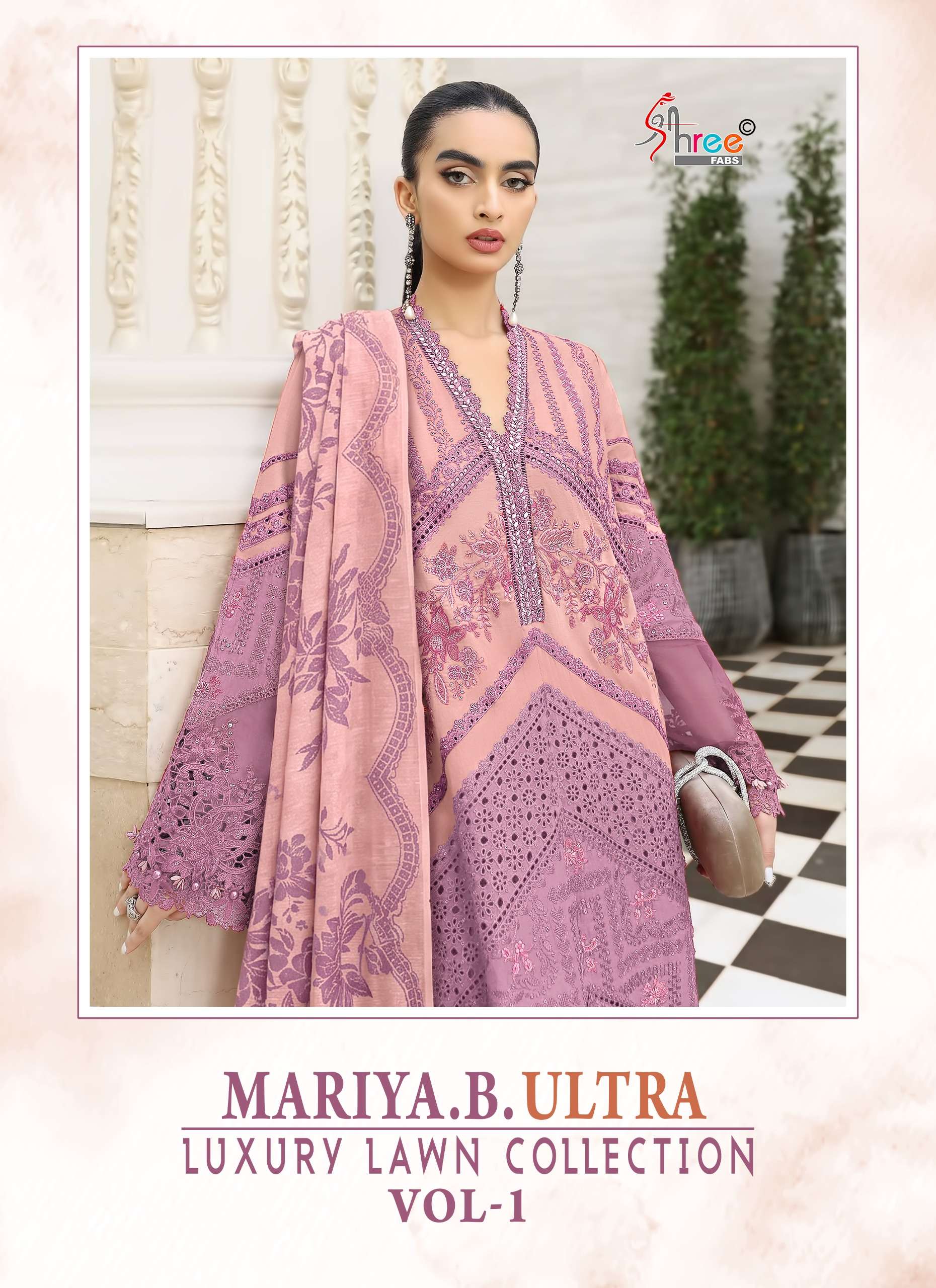 SHREE FABS MARIA B ULTRA LUXURY LAWN COLLECTION VOL 1 COTTON HEAVY EMBROIDERY DESIGNER WORK SUIT