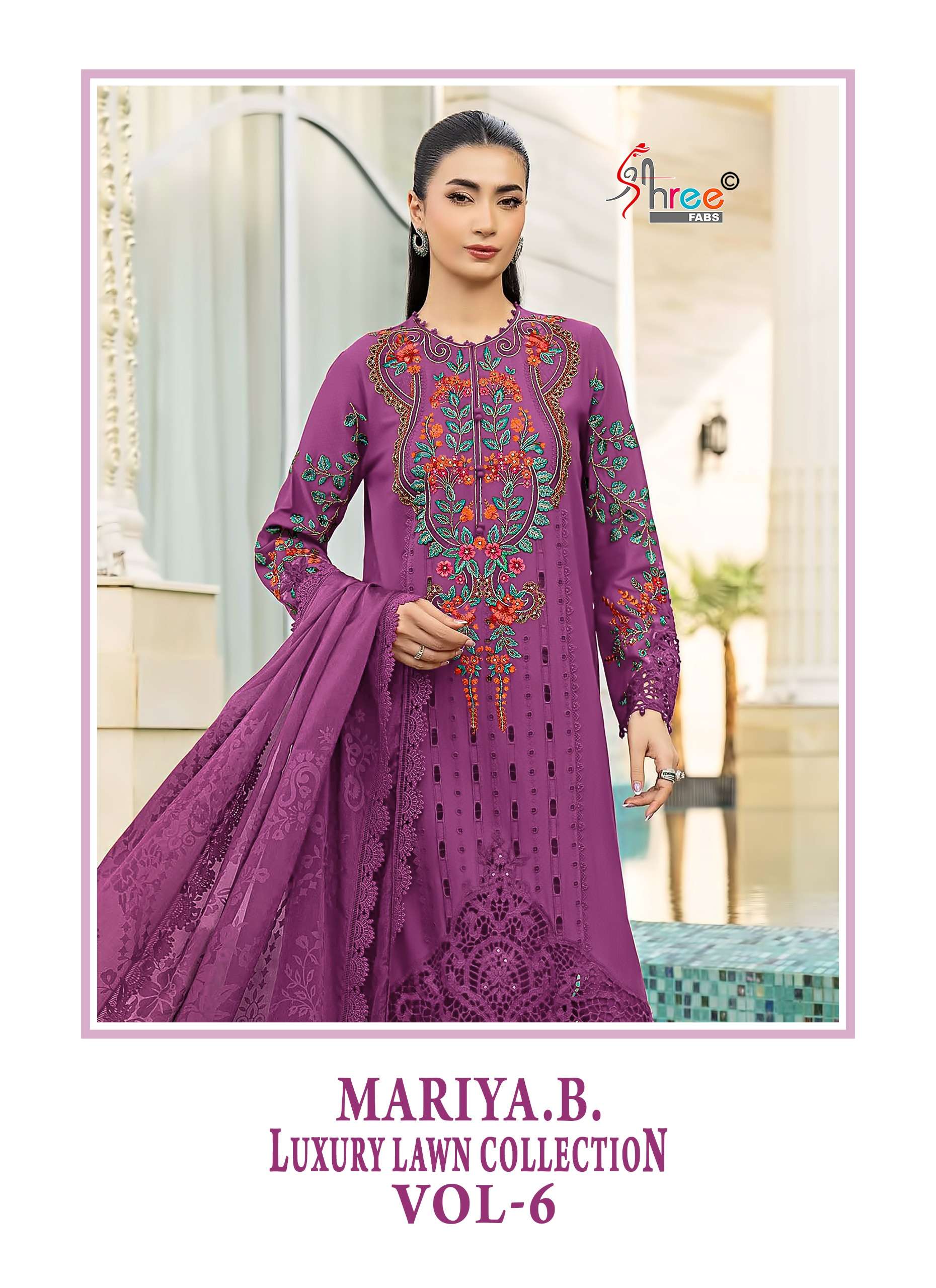 SHREE FABS MARIYA B LUXURY LAWN COLLECTION VOL 6 COTTON HEAVY DESIGNER WORK PAKISTANI SUIT