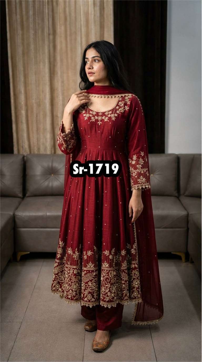 SR 1719 GEORGETTE DESIGNER WORK PARTY WEAR ANARKALI GOWN STYLE DRESS