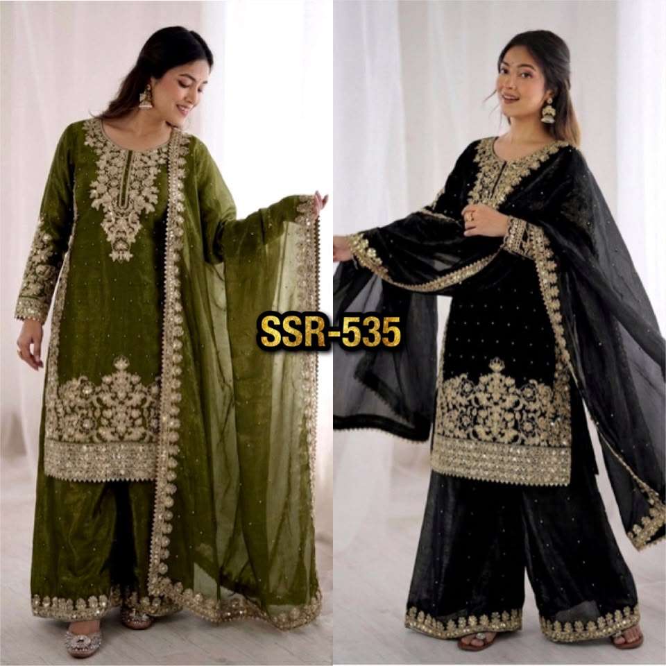 SRK 535 SILK SEQUENCE EMBROIDERY DESIGNER WORK PARTY WEAR LADIES SUIT 