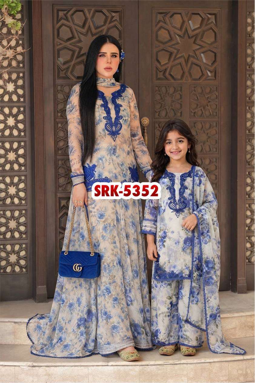 SRK 5352 GEORGETTE DESIGNER WORK READY MADE PARTY WEAR MOTHER AND DUPATTA COMBO SUIT