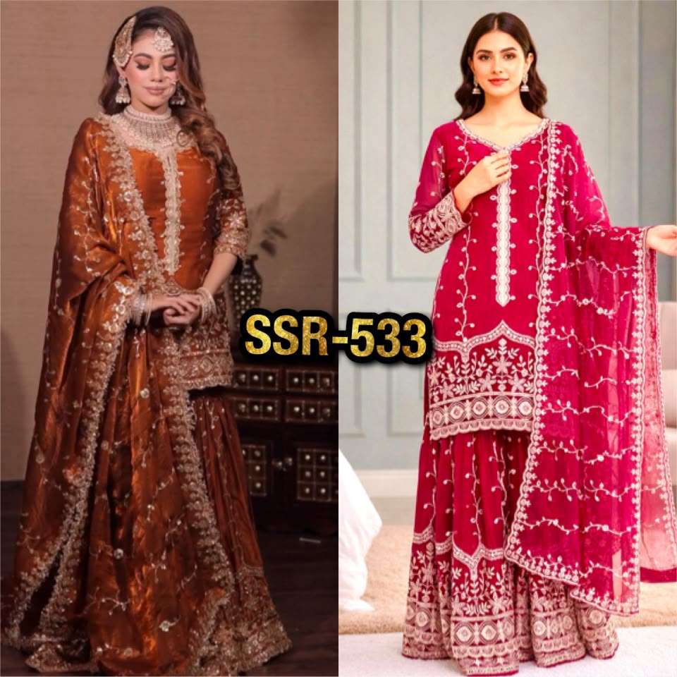 SSR 533 SILK SEQUENCE EMBROIDERY DESIGNER WORK FESTIVE WEAR SUIT