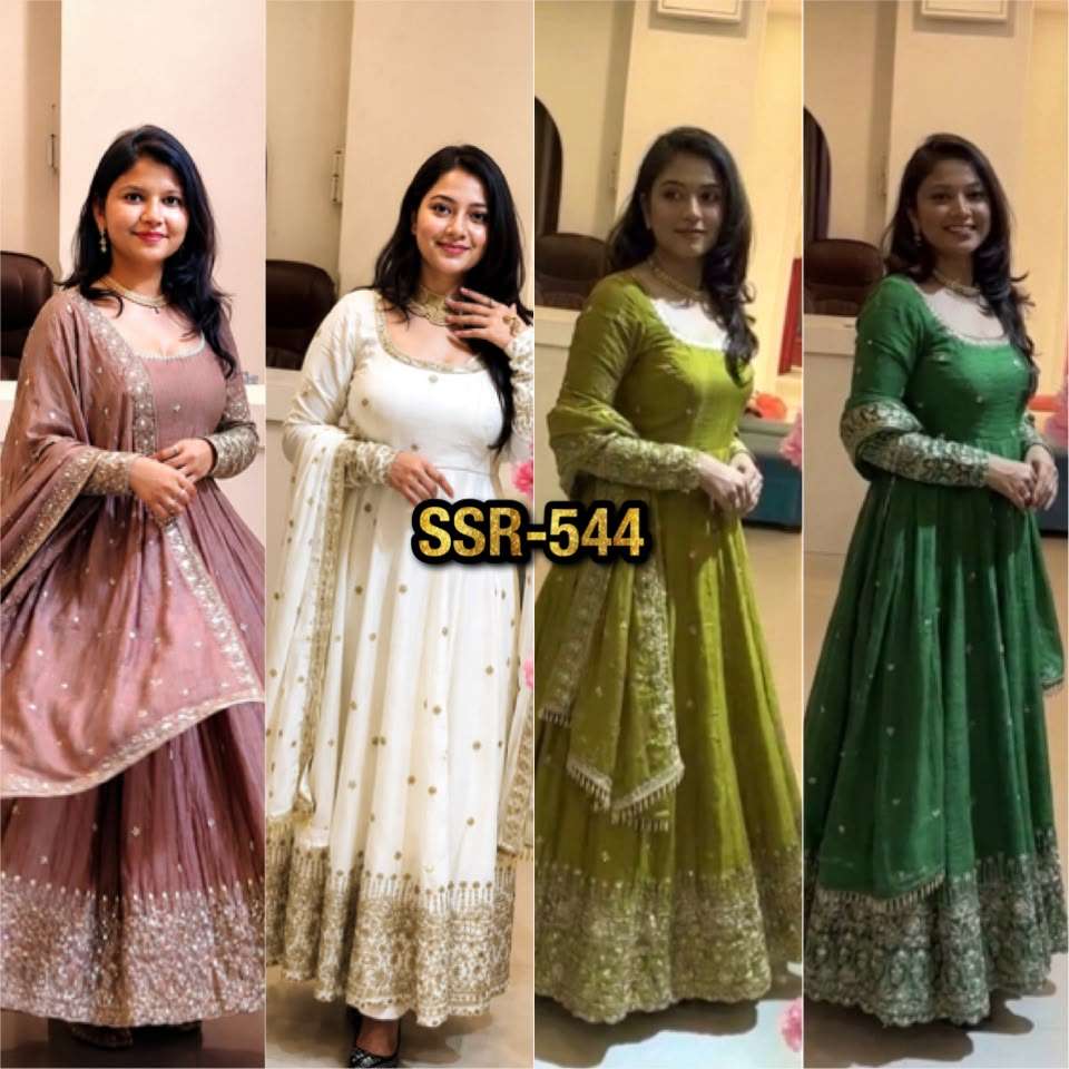SSR 544 SILK SEQUENCE EMBROIDERY DESIGNER WORK PARTY WEAR ANARKALI GOWN BOTTOM AND DUPATTA SET 
