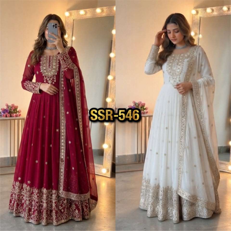 SSR 546 GEORGETTE SEQUENCE DESIGNER WORK READY MADE FESTIVE WEAR GOWN SUIT